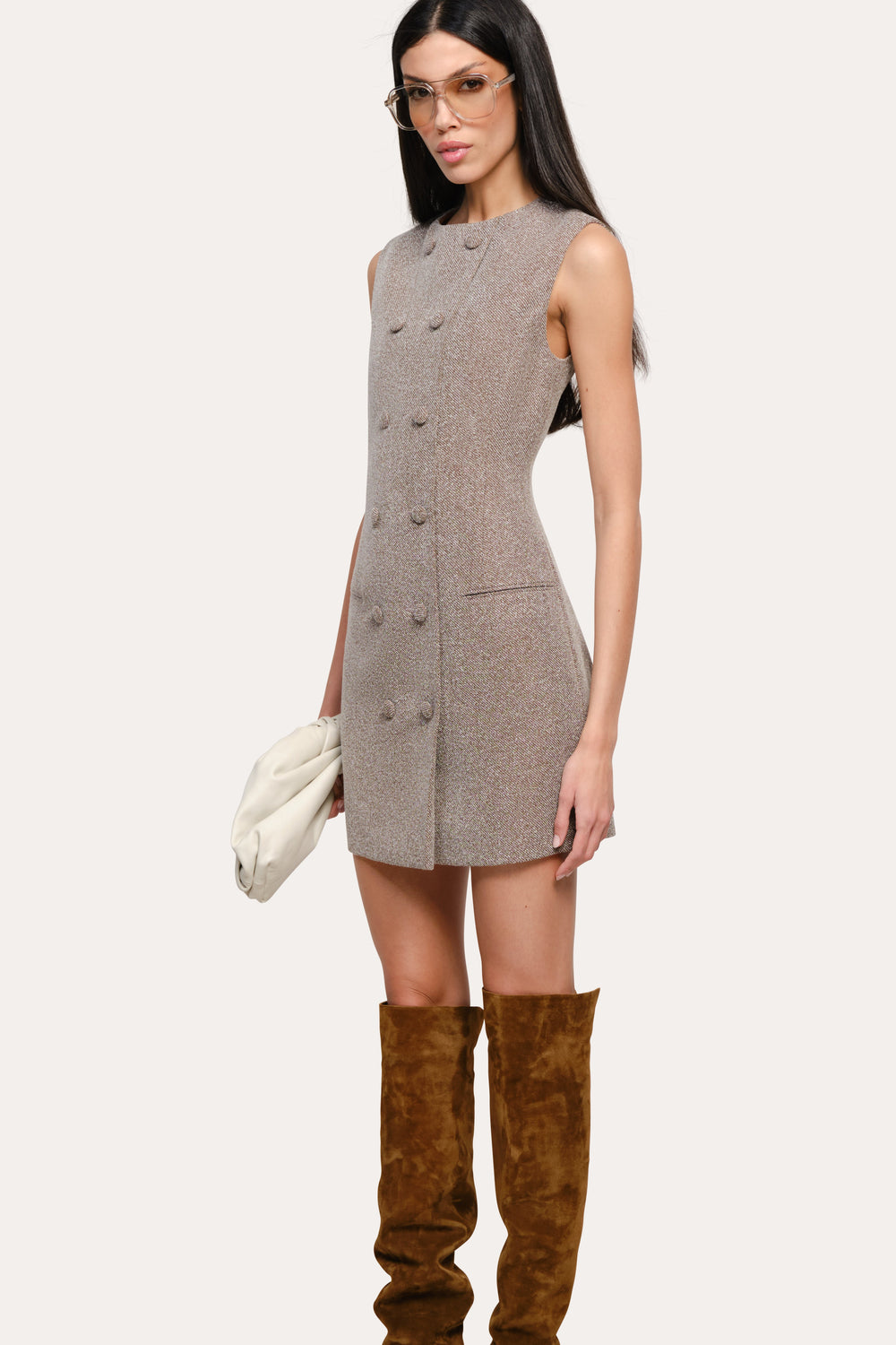 Cécile Bouclé Button Dress | Elie Tahari BROWN MELANGE