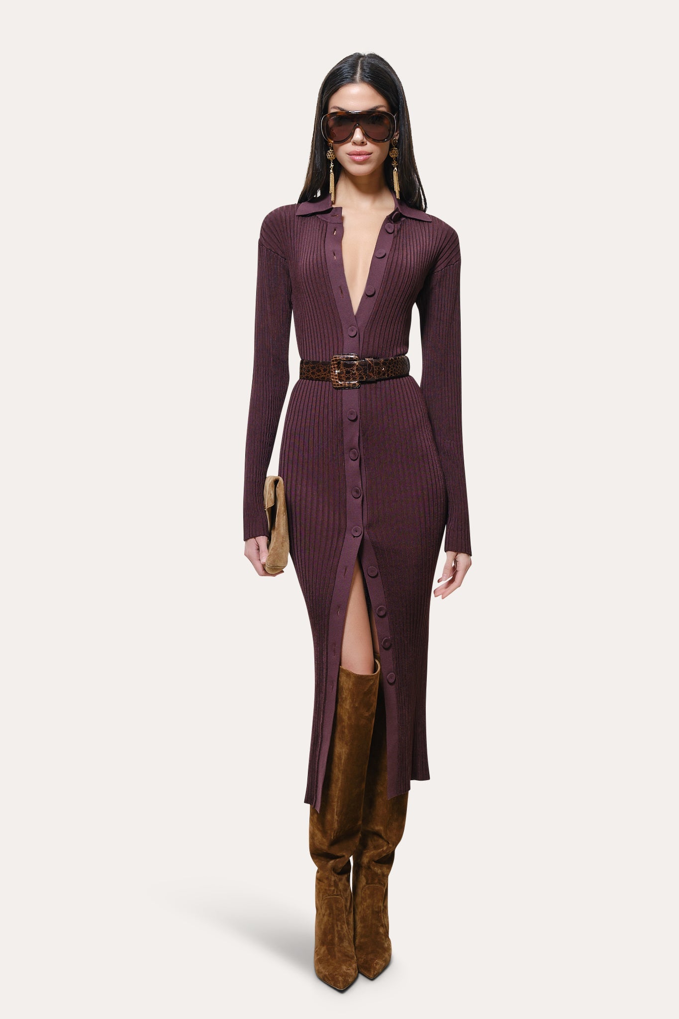 Roxanne Ribbed Duster Dress | Elie Tahari PORT WINE