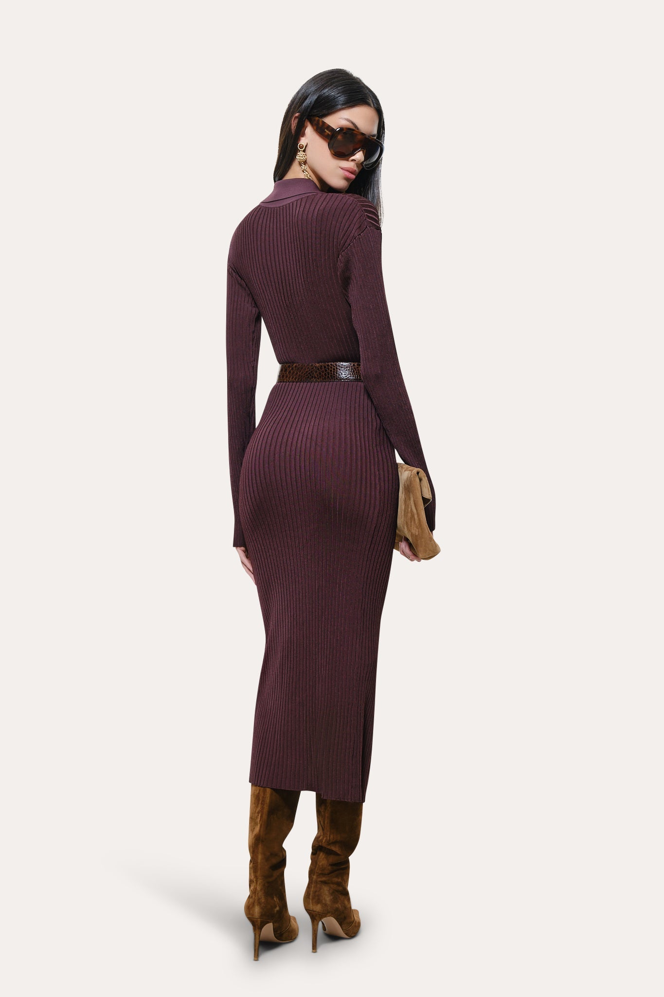 Roxanne Ribbed Duster Dress | Elie Tahari PORT WINE