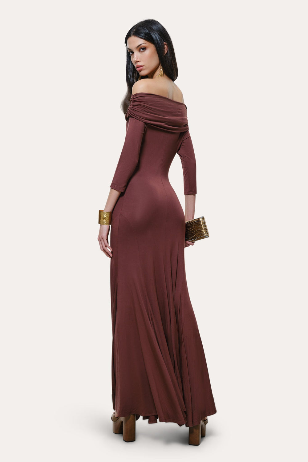 Olympia Off-Shoulder Flare Dress | Elie Tahari PORT WINE