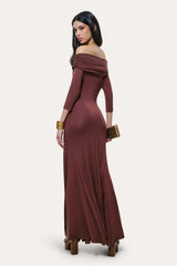 Olympia Off-Shoulder Flare Dress | Elie Tahari PORT WINE