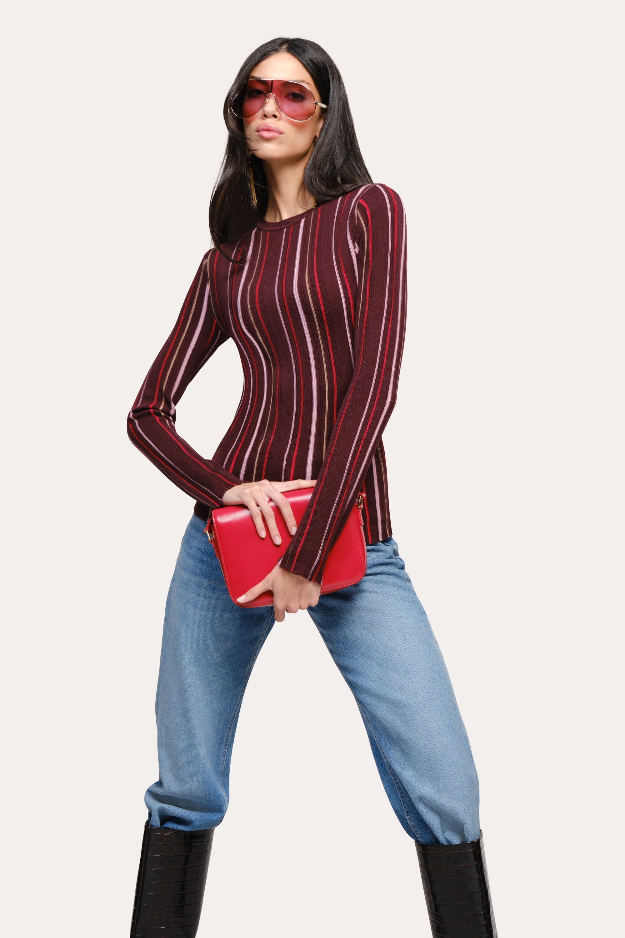 Lucia Silk Wool Top | Elie Tahari AUBERGINE STRIPE