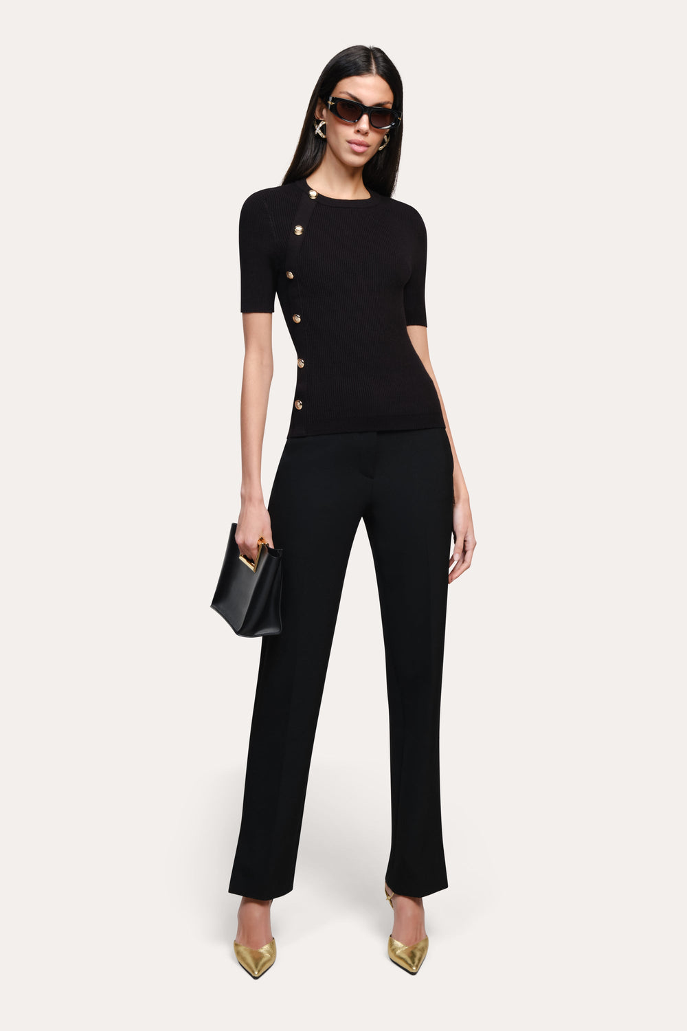 Daphne Ribbed Short Sleeve Top | Elie Tahari BLACK