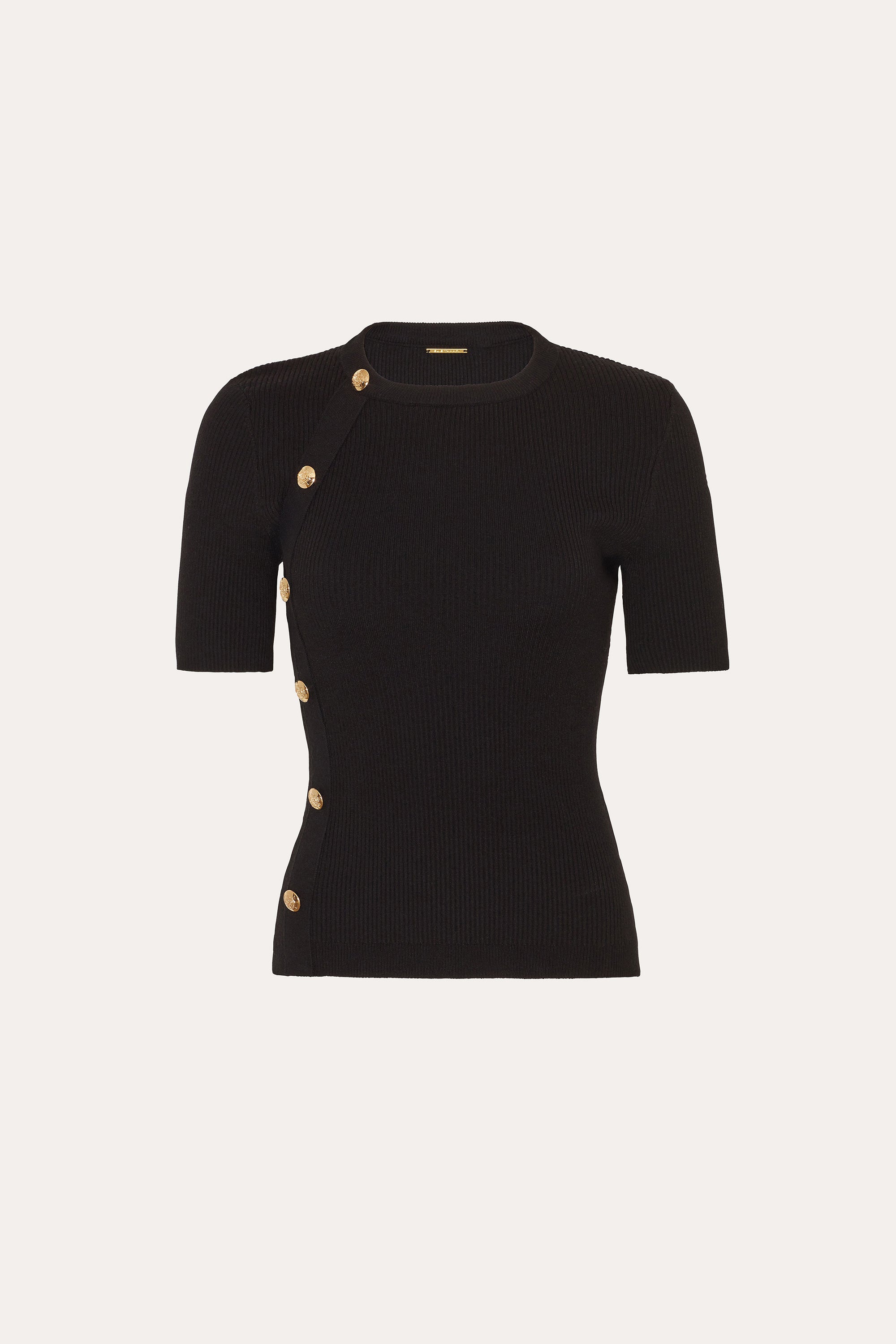 Daphne Ribbed Short Sleeve Top | Elie Tahari BLACK