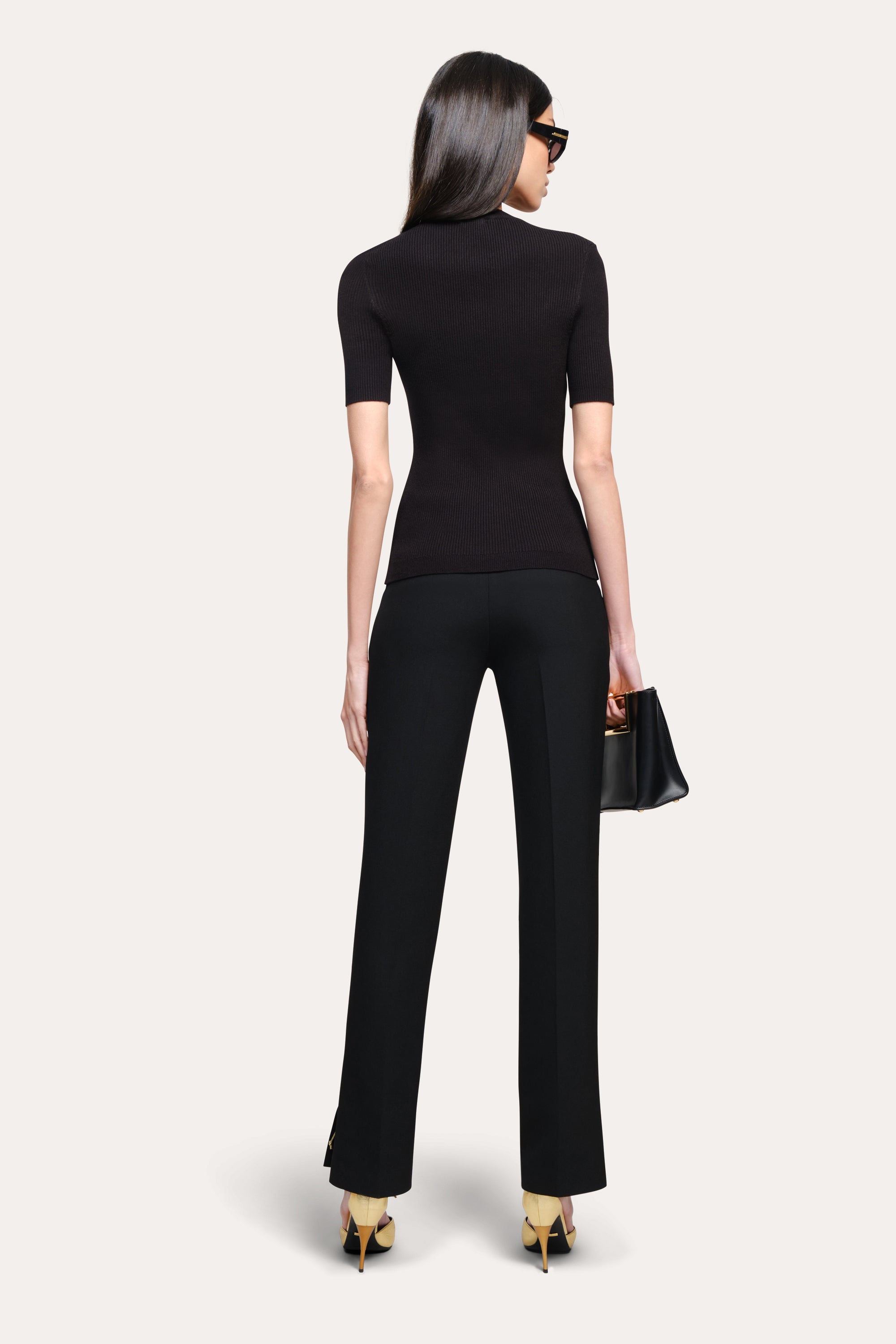 Daphne Ribbed Short Sleeve Top | Elie Tahari BLACK