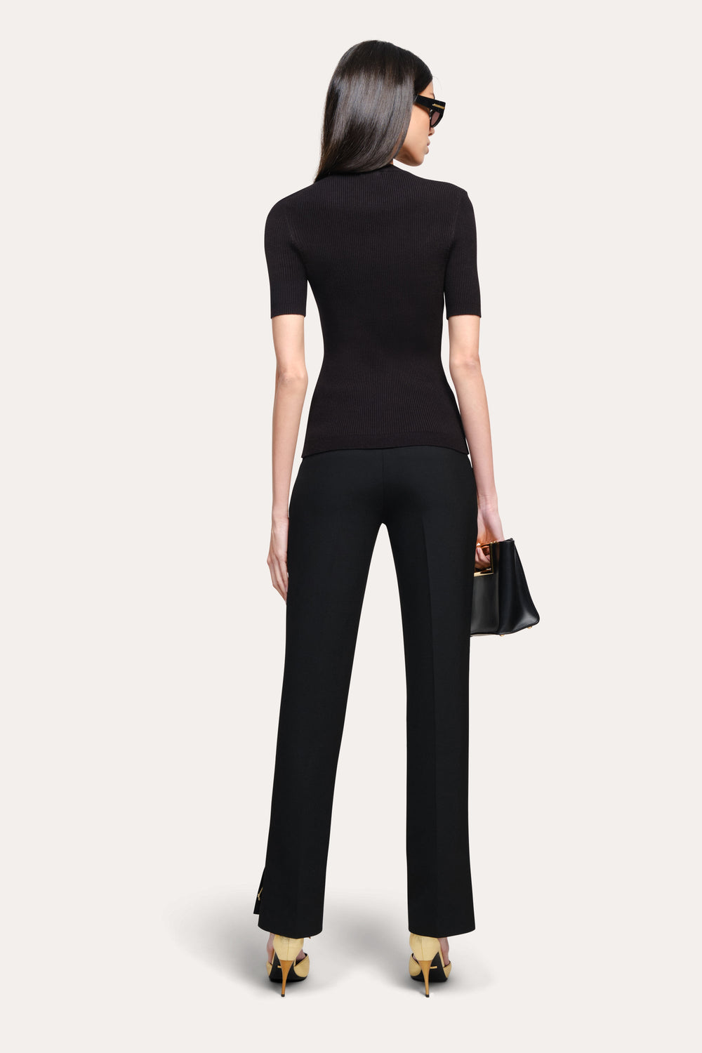 Daphne Ribbed Short Sleeve Top | Elie Tahari BLACK