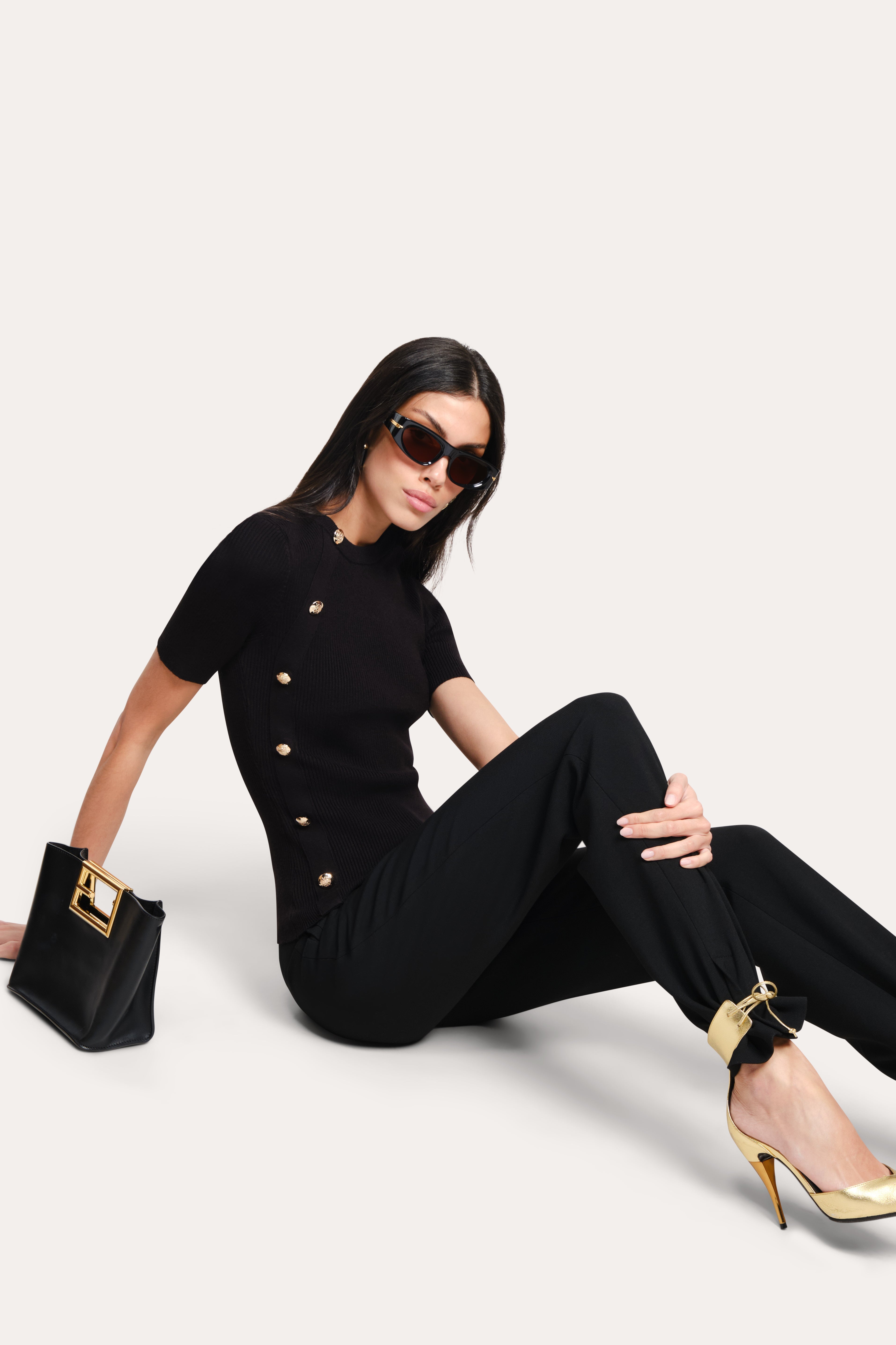 Daphne Ribbed Short Sleeve Top | Elie Tahari BLACK