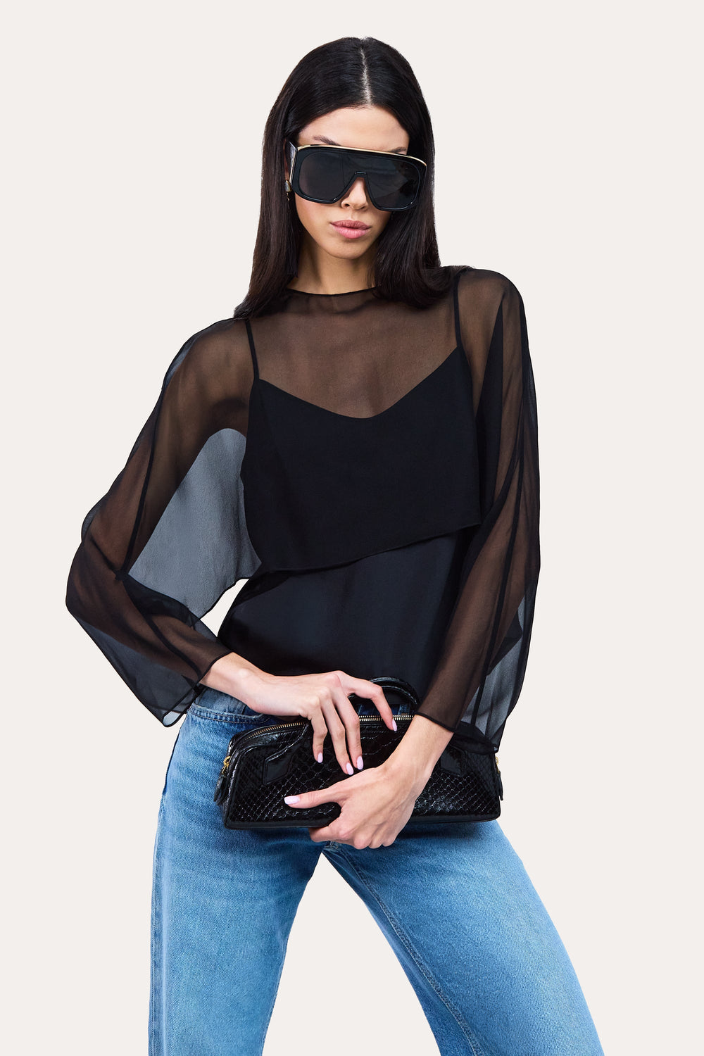 Sienna Silk Overlay Blouse | Elie Tahari BLACK
