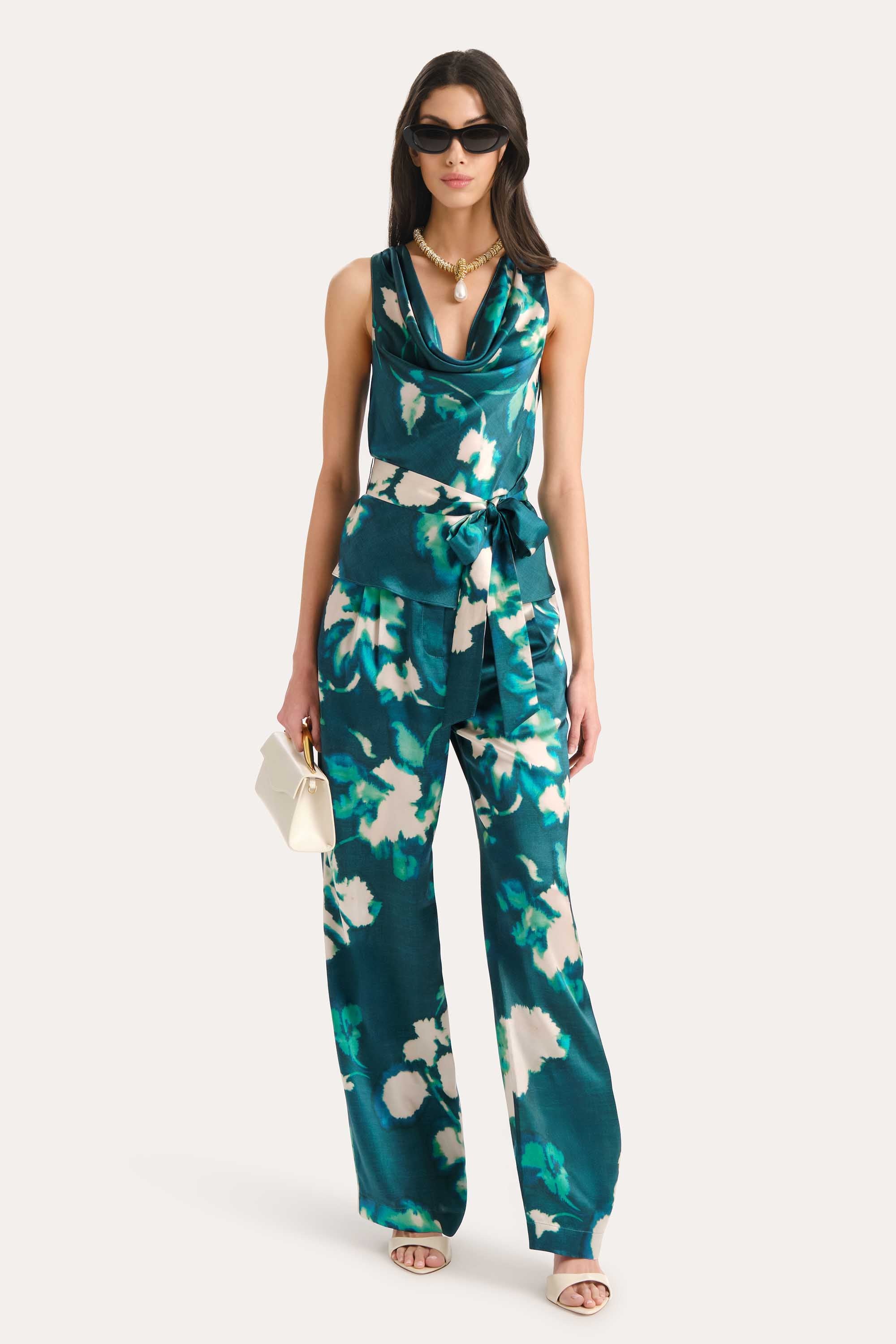 Delilah Floral Silk Halterneck Top | Elie Tahari AZURE GARDEN