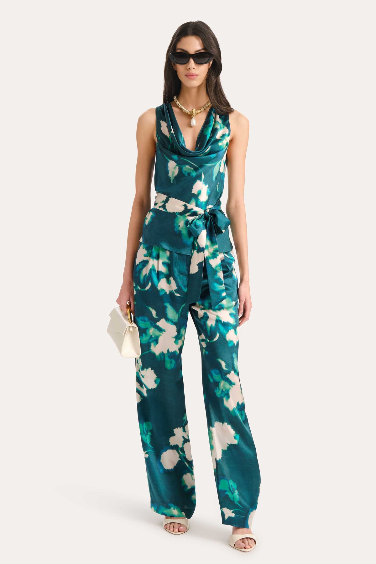Delilah Floral Silk Halterneck Top | Elie Tahari AZURE GARDEN