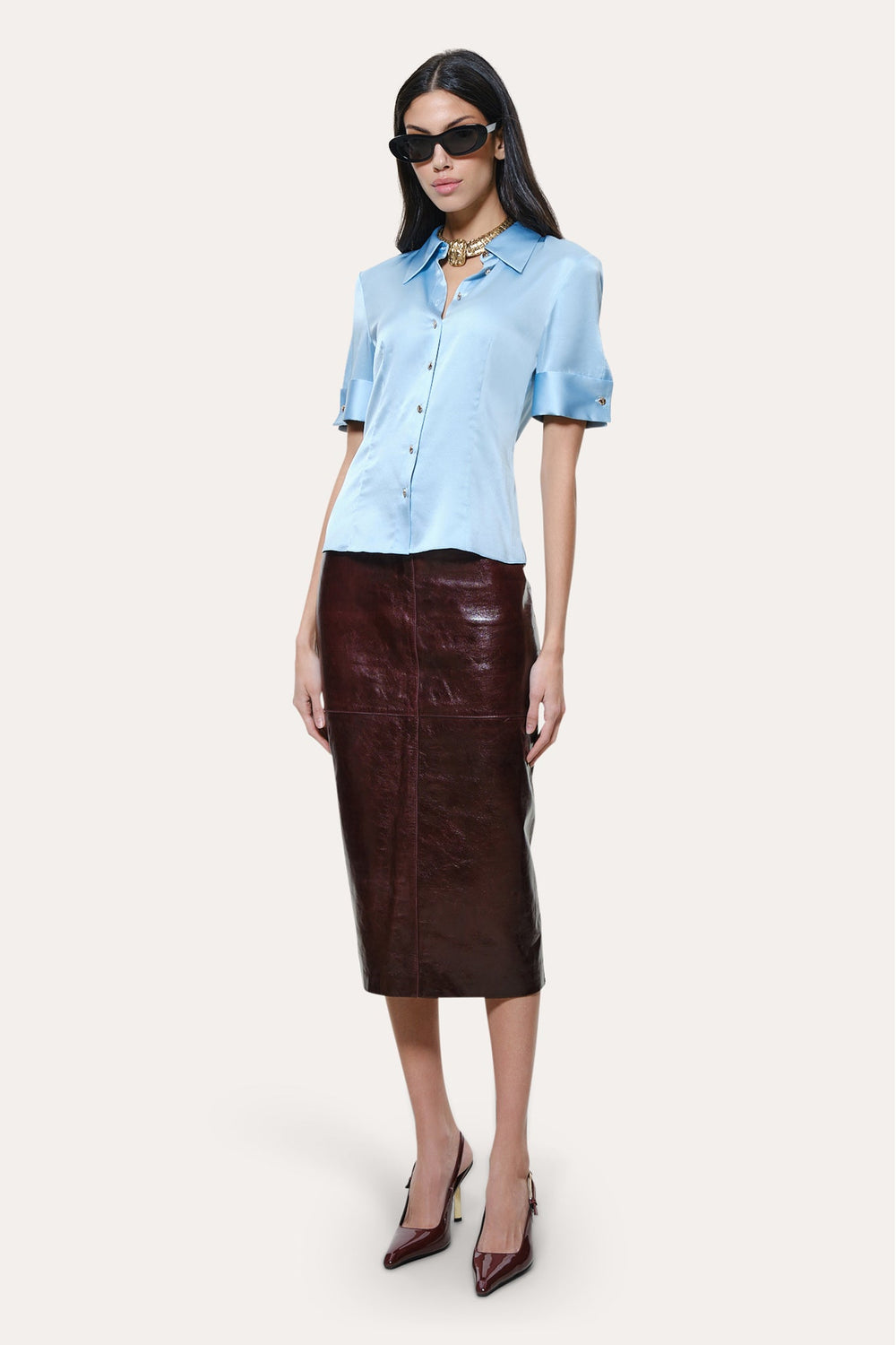 Sylvie Silk Charmeuse Short Sleeve Shirt | Elie Tahari CELESTINE