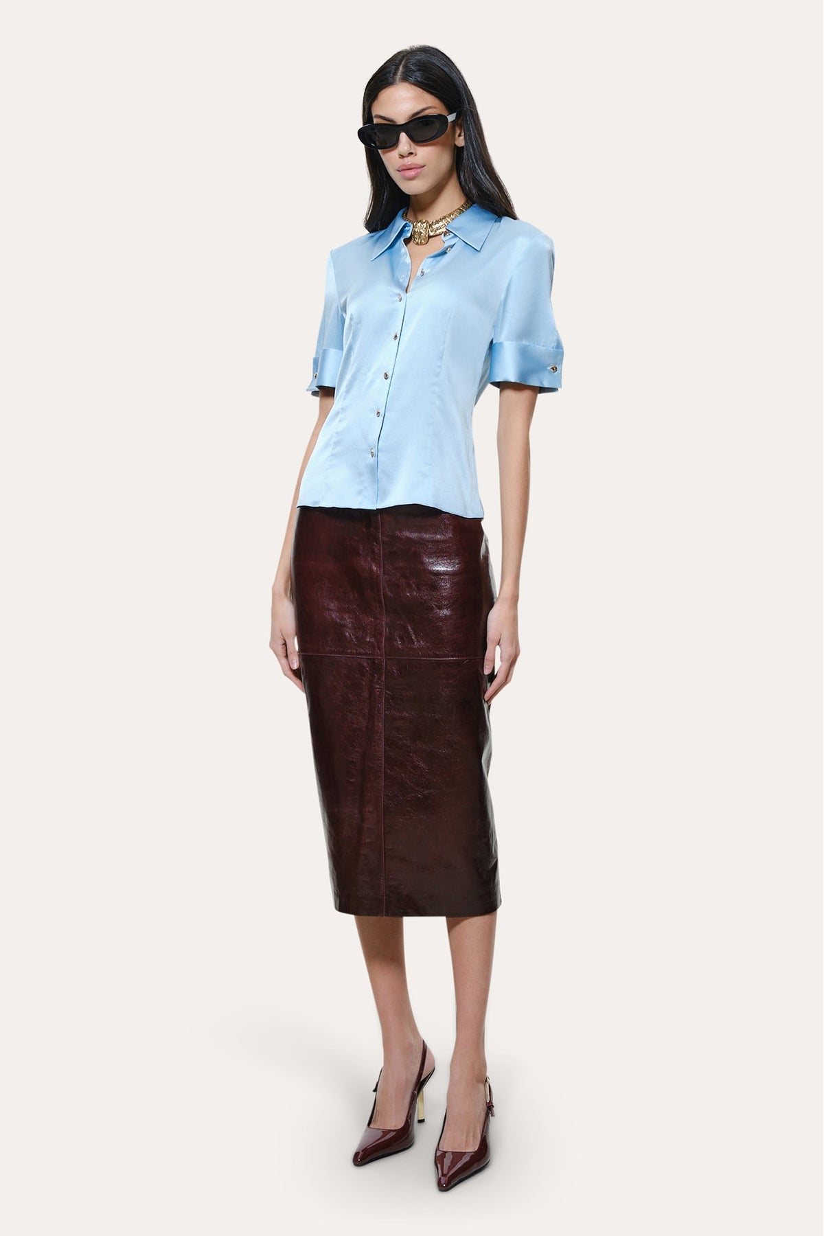 Sylvie Silk Charmeuse Short Sleeve Shirt | Elie Tahari CELESTINE