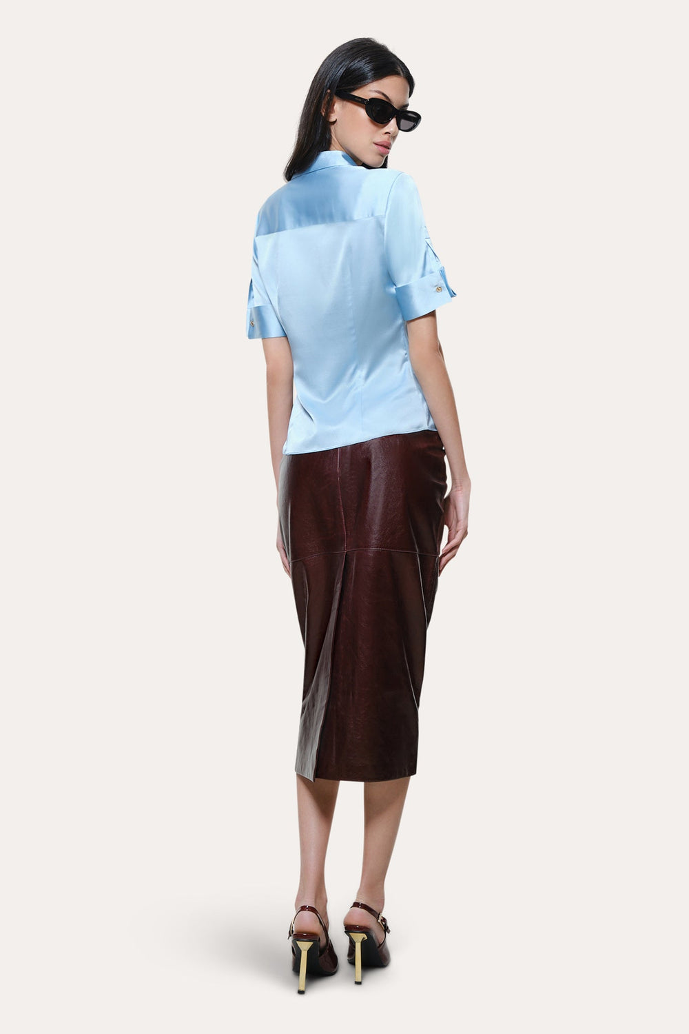 Sylvie Silk Charmeuse Short Sleeve Shirt | Elie Tahari CELESTINE