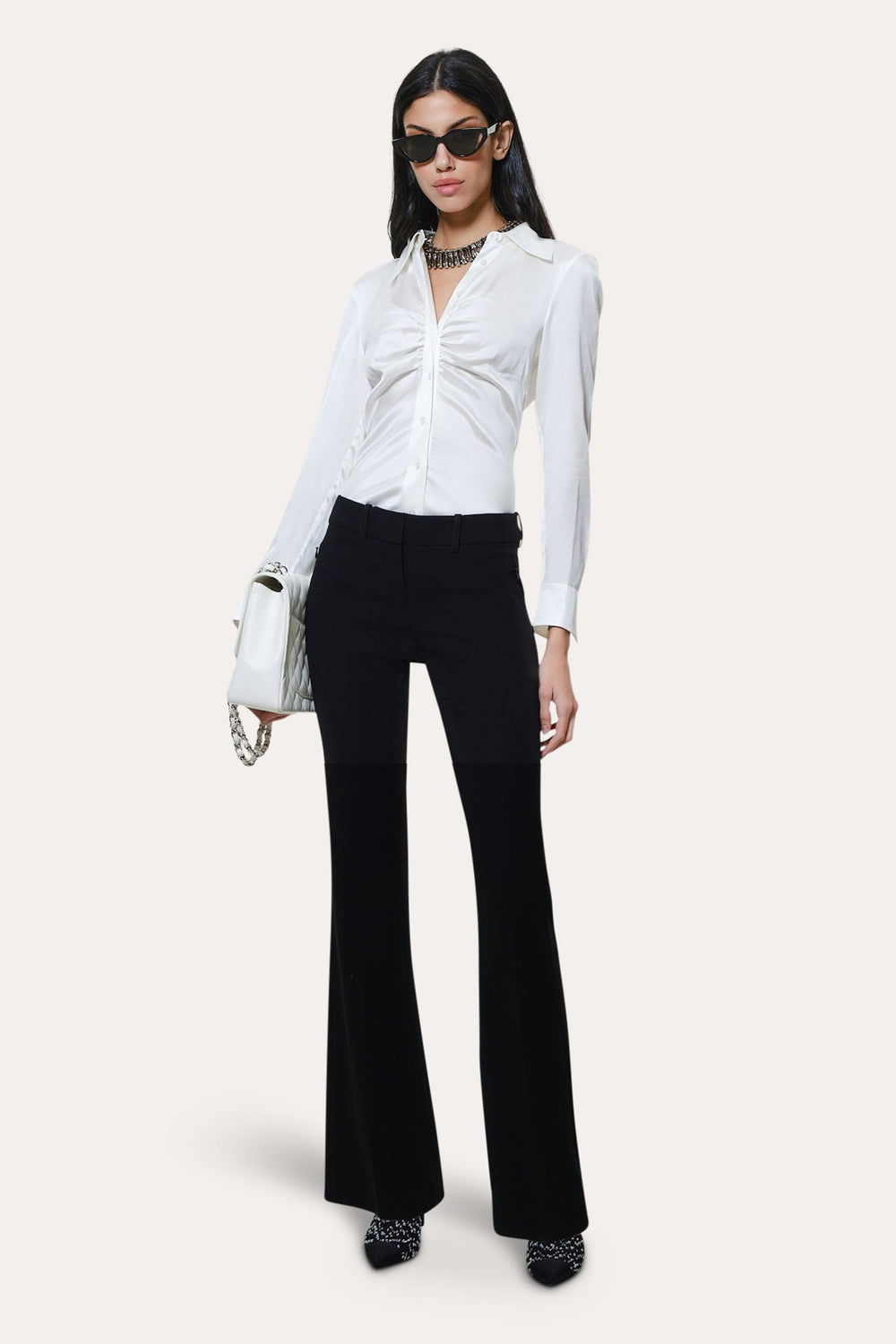 Anya Silk Charmeuse Ruched Shirt | Elie Tahari FRESH PEARL