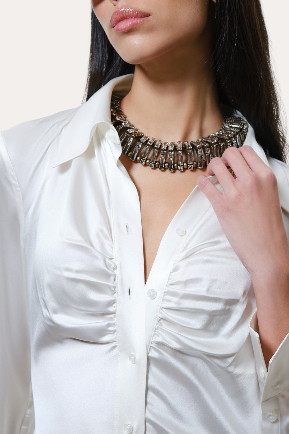 Anya Silk Charmeuse Ruched Shirt | Elie Tahari FRESH PEARL