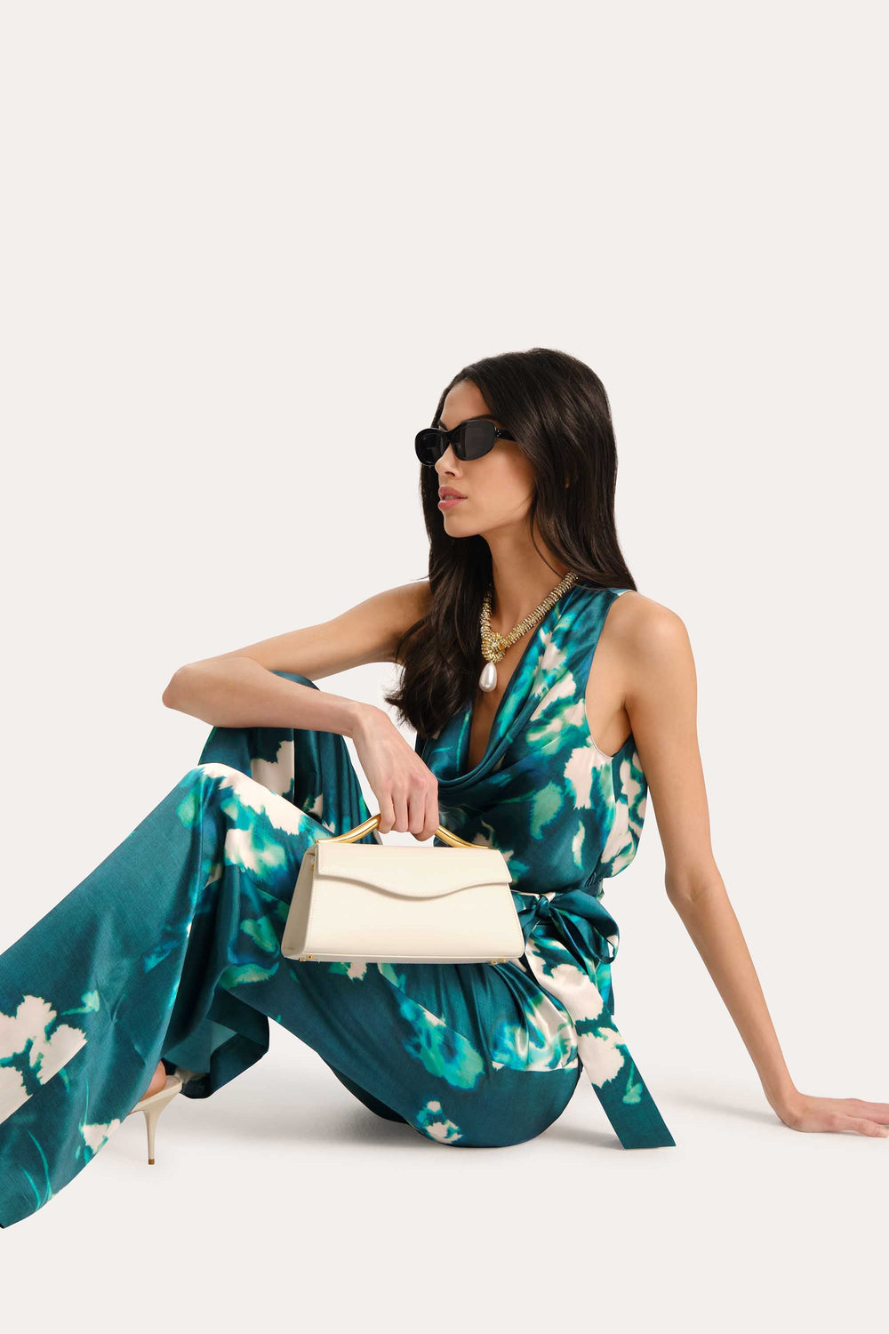 Delilah Floral Silk Pant | Elie Tahari AZURE GARDEN