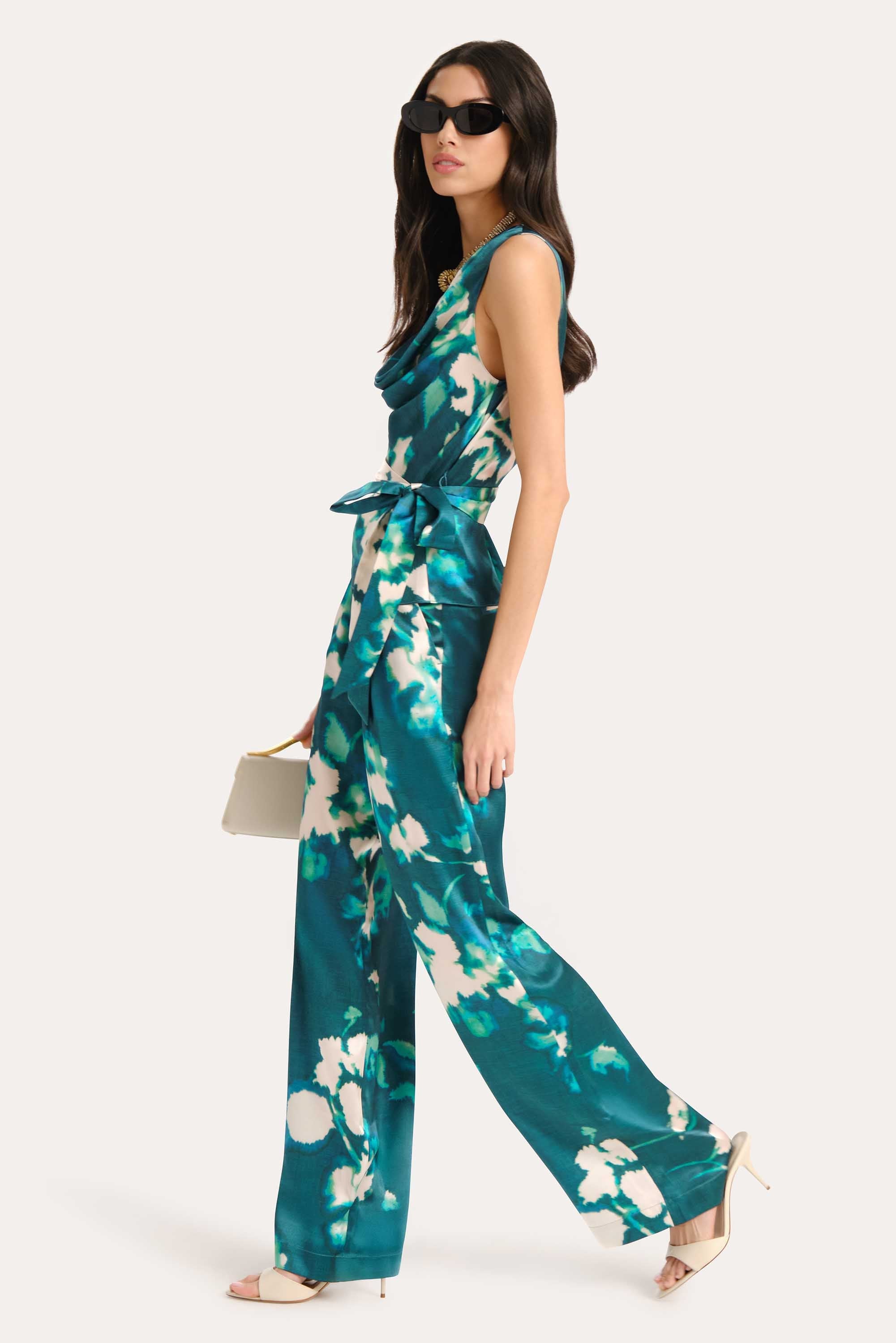 Delilah Floral Silk Pant | Elie Tahari AZURE GARDEN