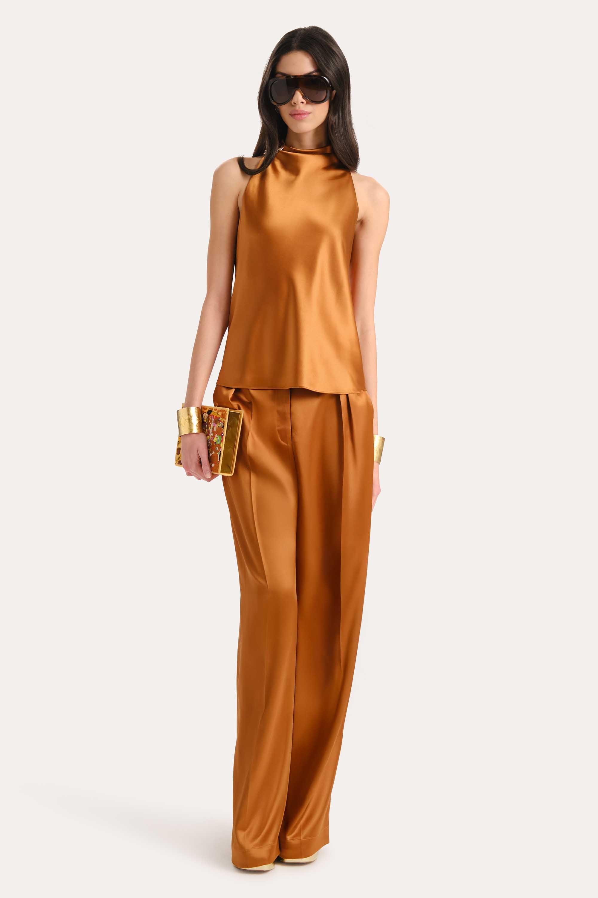 Kaia Satin Wide Leg Pant | Elie Tahari LATTE BRONZE