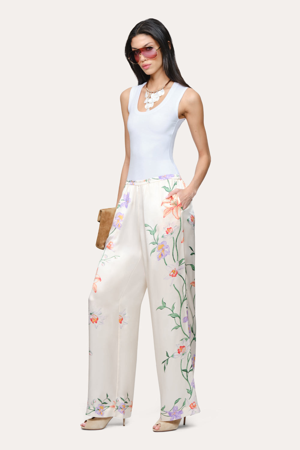 Frances Floral Silk Pant | Elie Tahari PETALE D'ORO