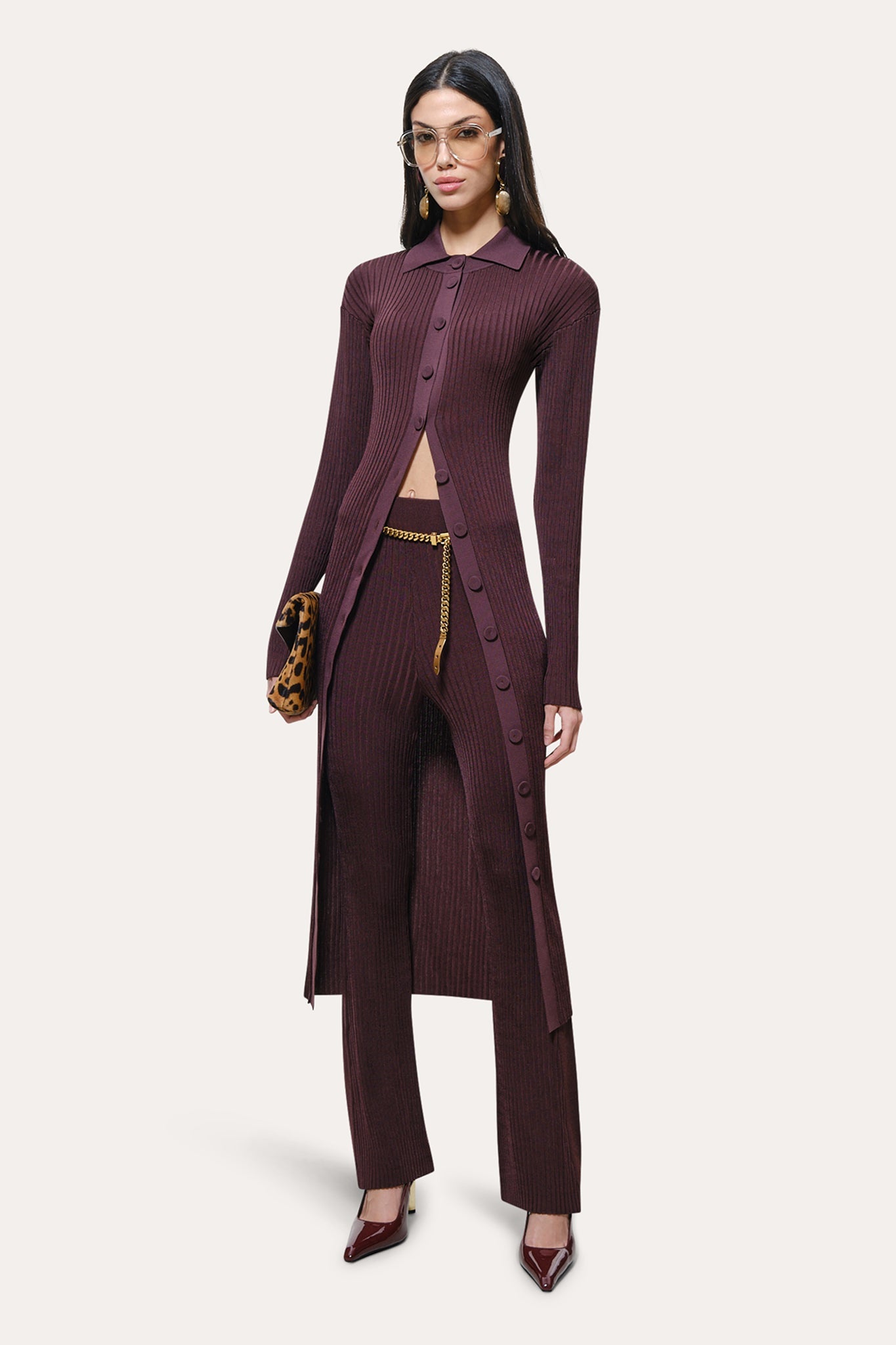 Roxanne Ribbed Flare Pant | Elie Tahari PORT WINE