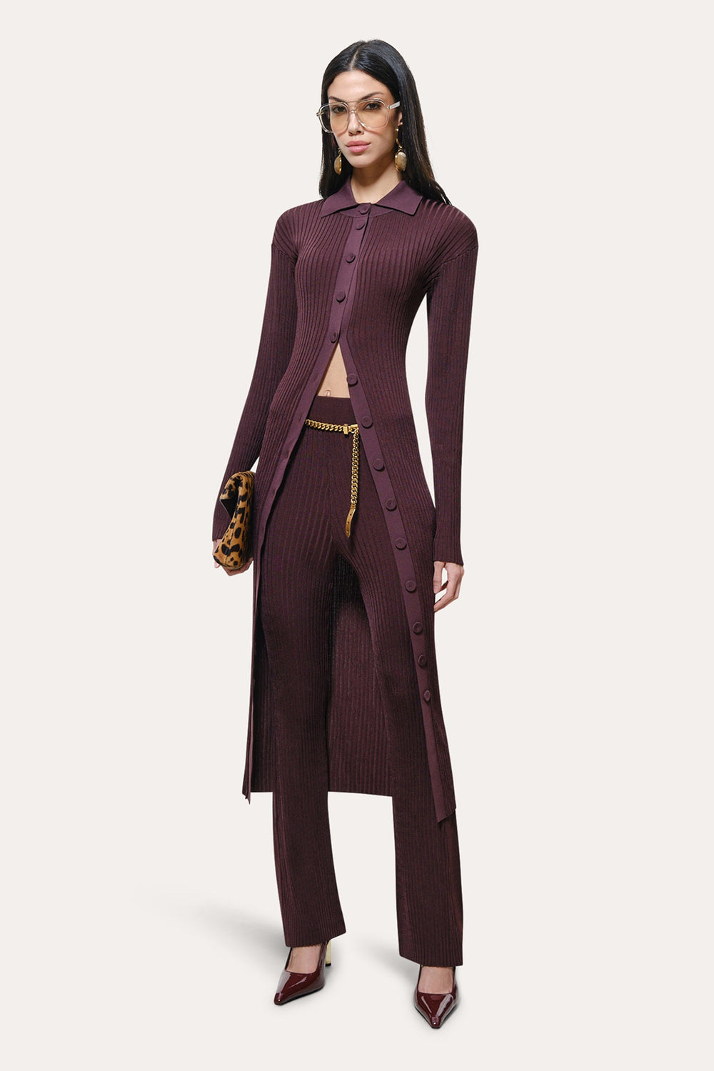 Roxanne Ribbed Flare Pant | Elie Tahari PORT WINE