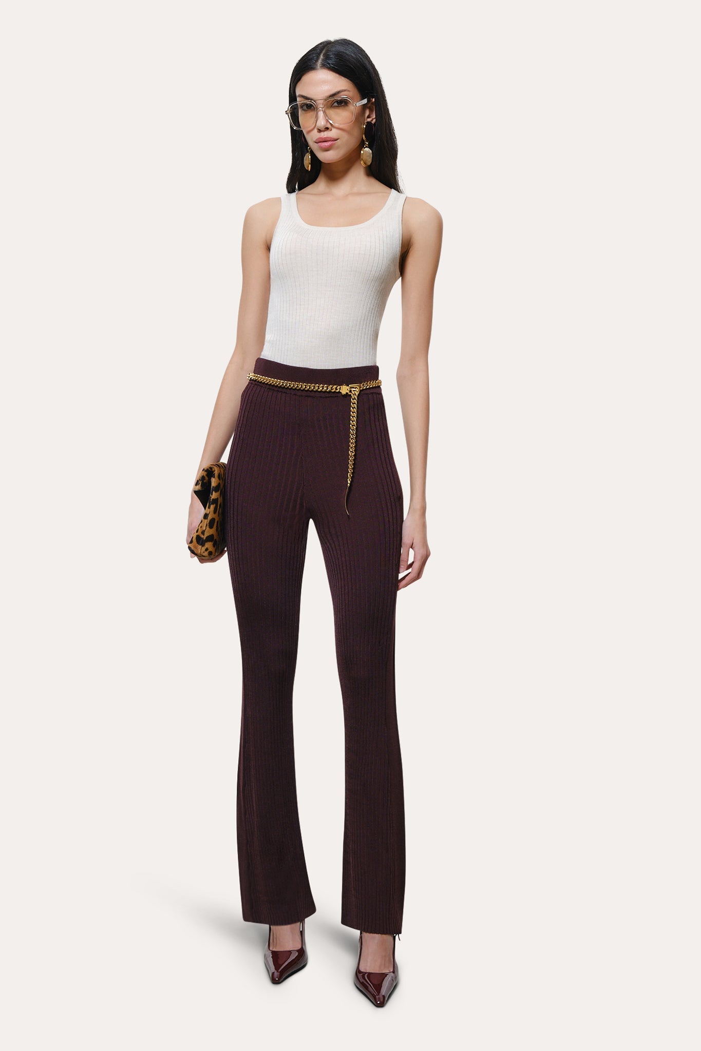 Roxanne Ribbed Flare Pant | Elie Tahari PORT WINE