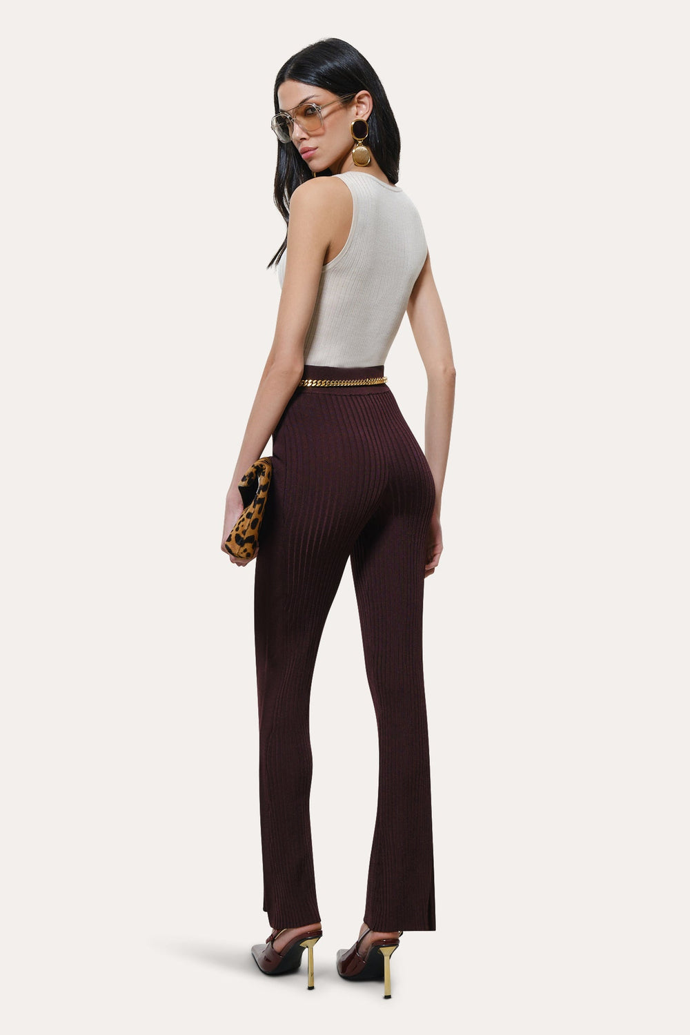Roxanne Ribbed Flare Pant | Elie Tahari PORT WINE