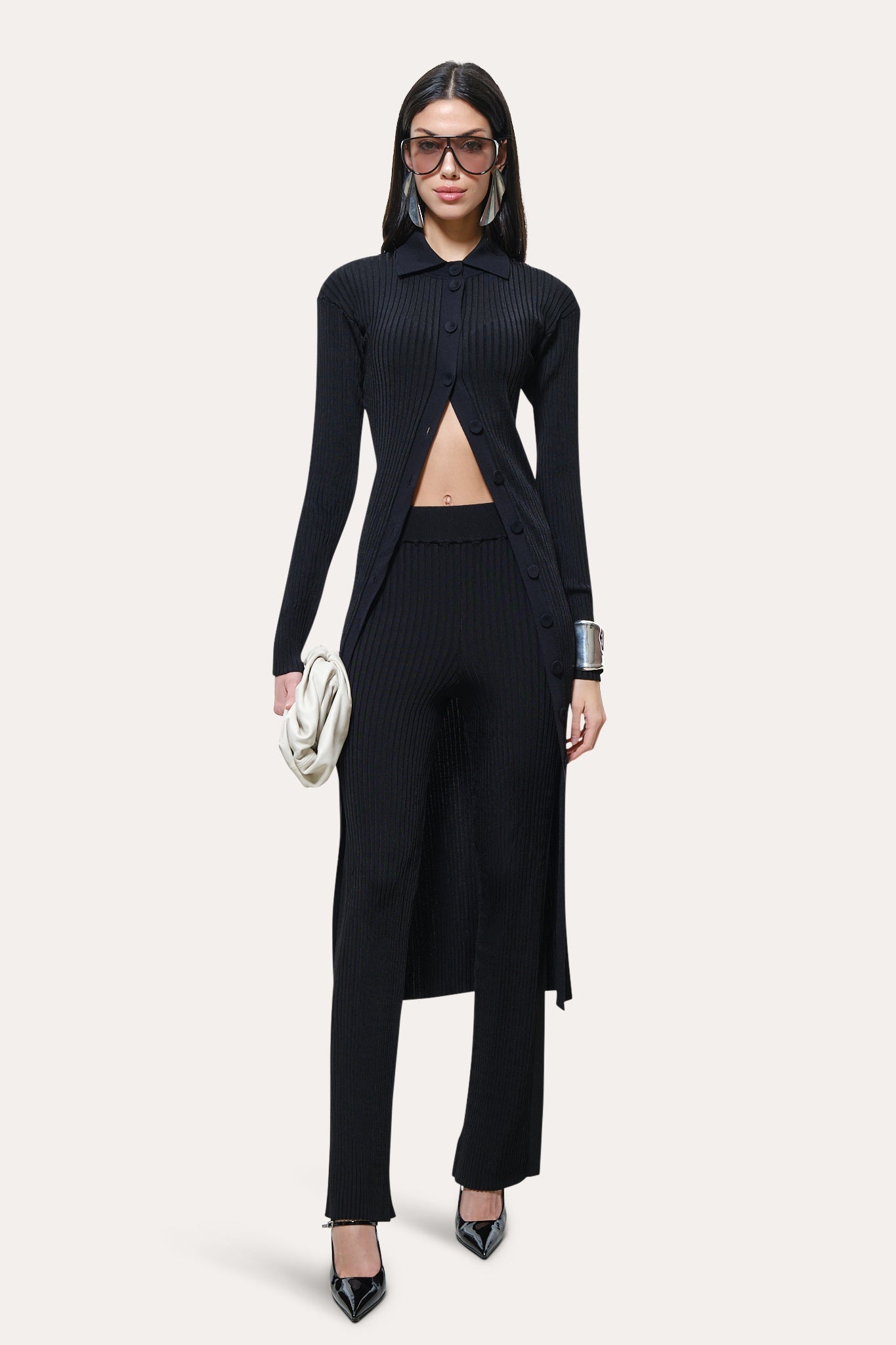 Roxanne Ribbed Flare Pant | Elie Tahari BLACK