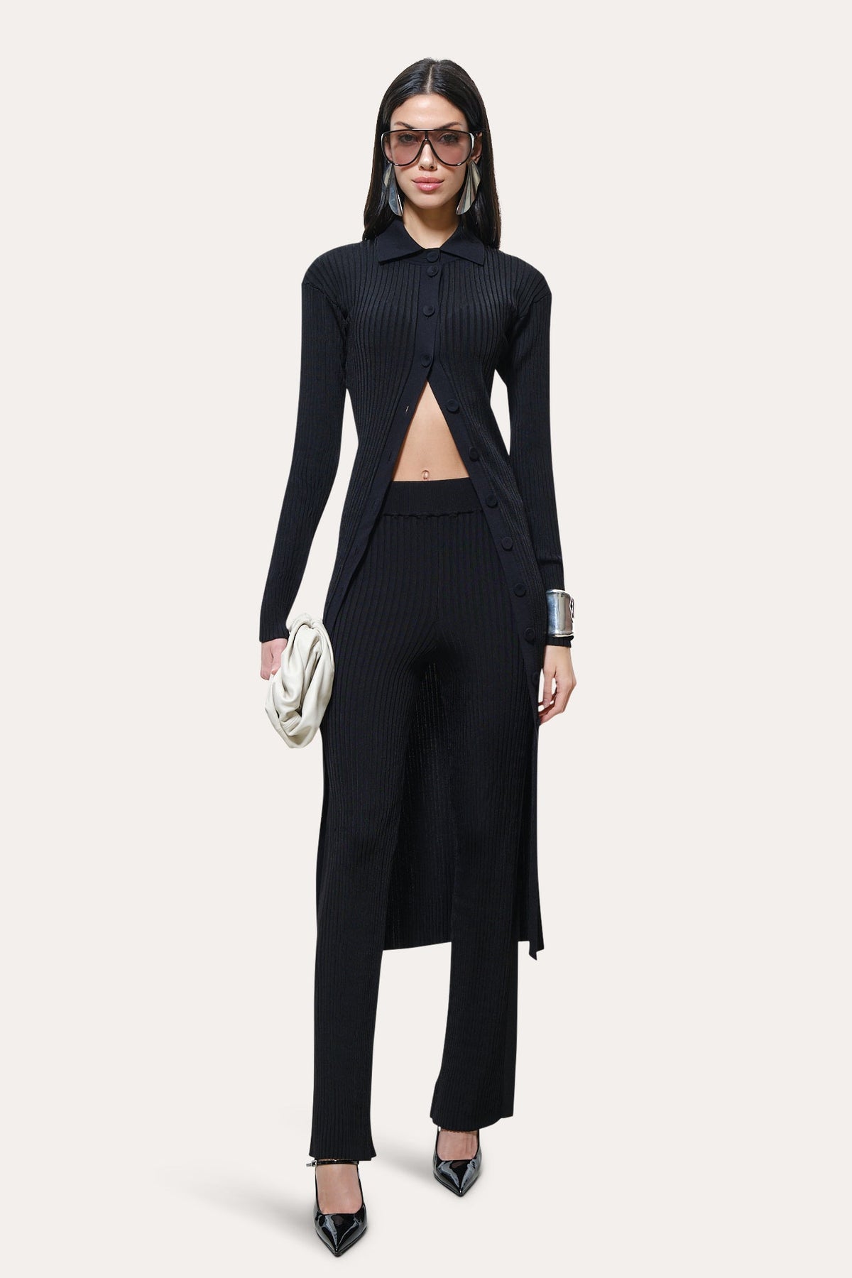 Roxanne Ribbed Flare Pant | Elie Tahari BLACK
