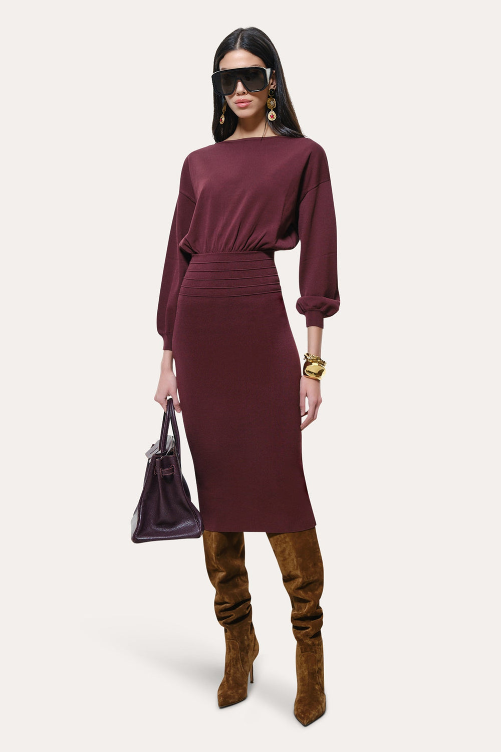 Yara Milano Knit Midi Dress | Elie Tahari PORT WINE