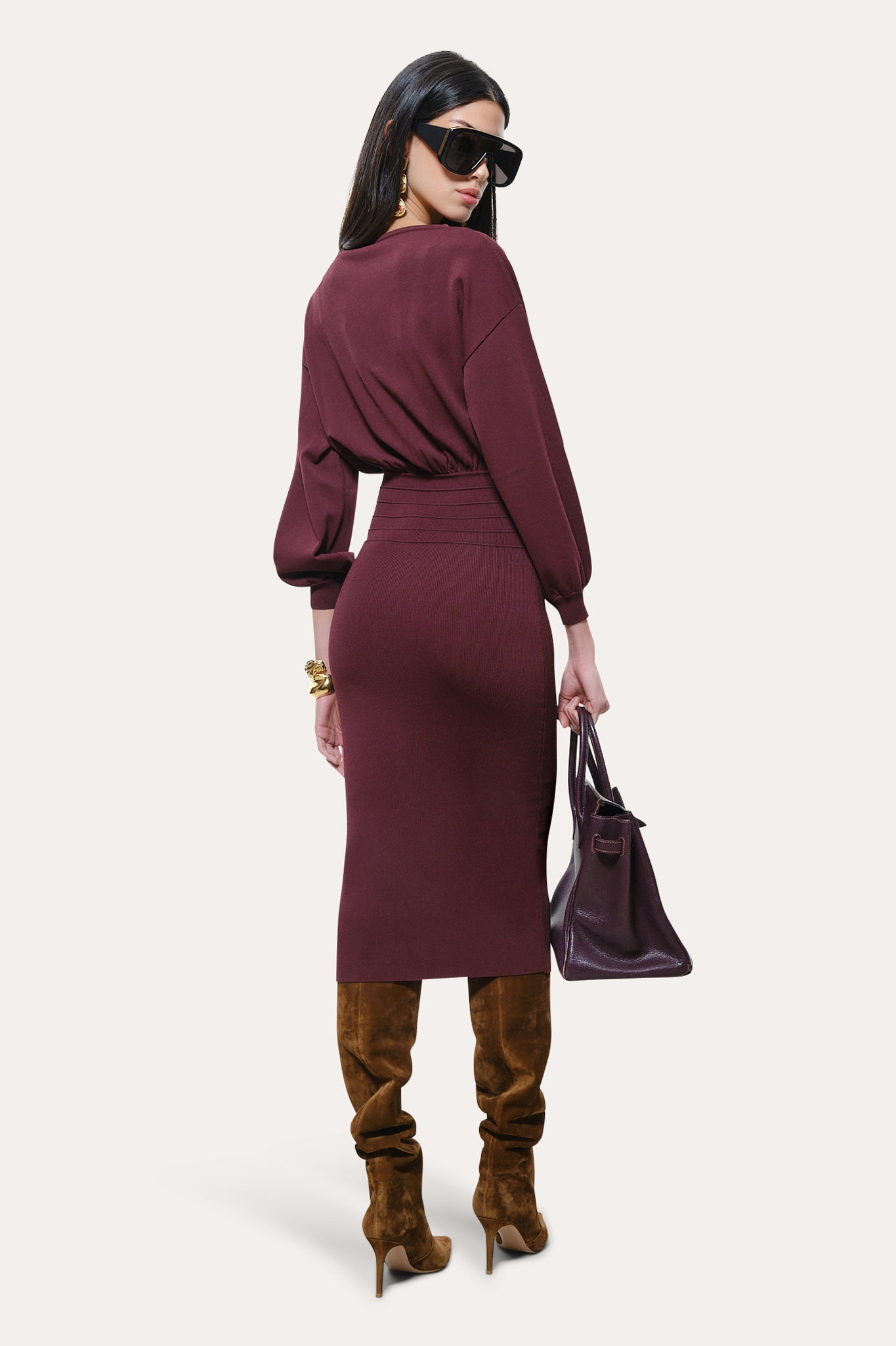 Yara Milano Knit Midi Dress | Elie Tahari PORT WINE