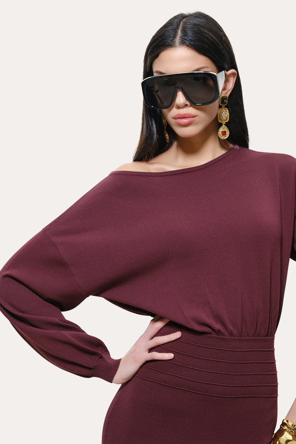 Yara Milano Knit Midi Dress | Elie Tahari PORT WINE