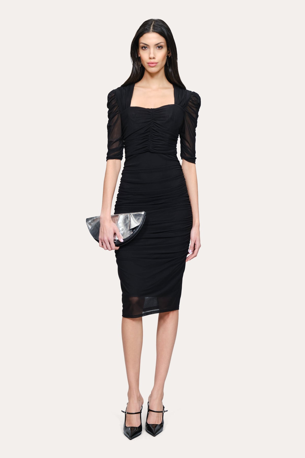 Ruched Mesh Dress | Elie Tahari BLACK