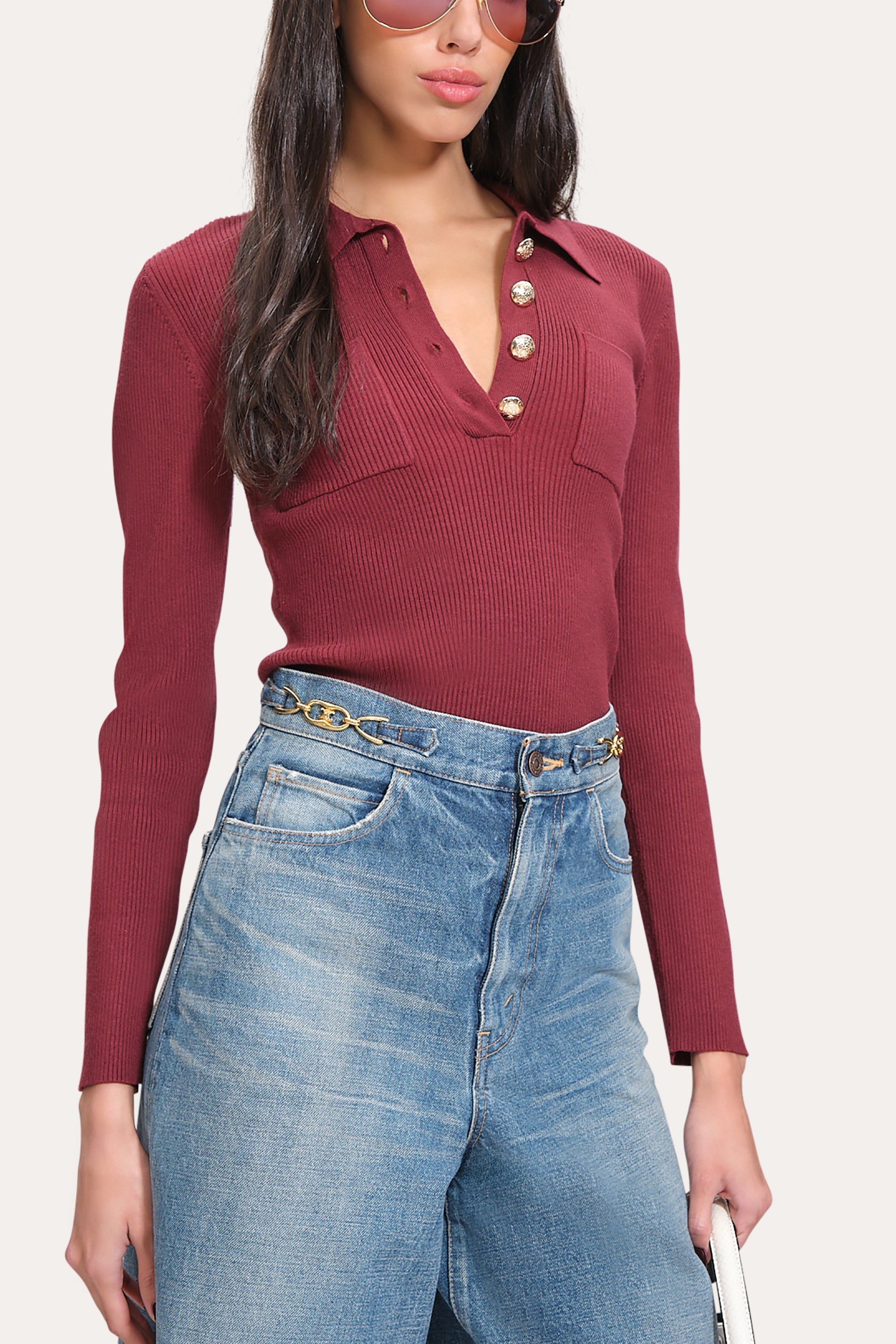 Classic Knitted Polo | Elie Tahari MULBERRY