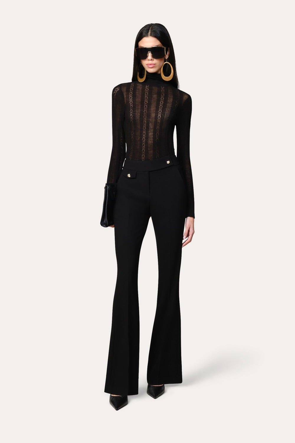 Silk Pointelle Turtleneck Sweater | Elie Tahari BLACK
