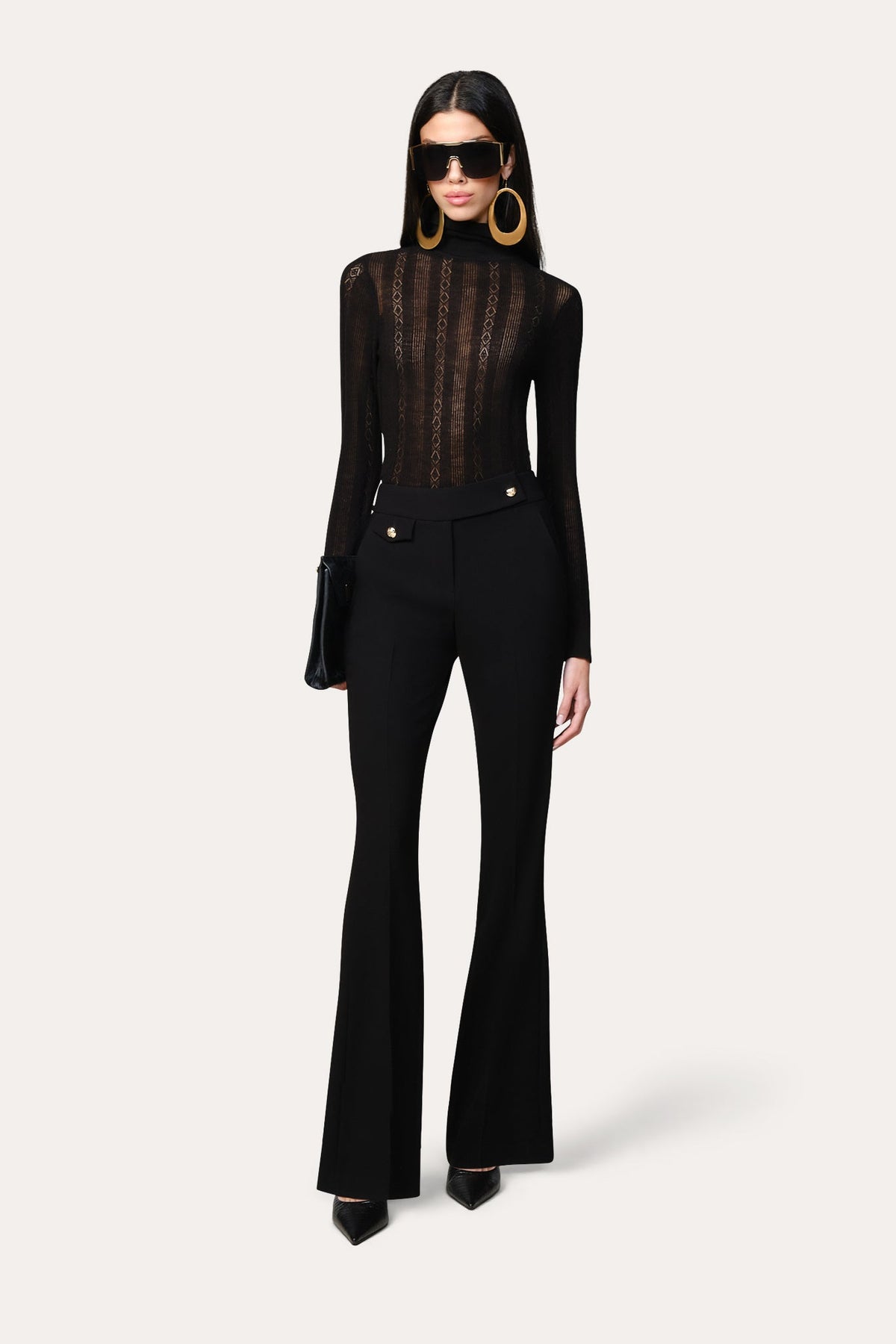 Silk Pointelle Turtleneck Sweater | Elie Tahari BLACK