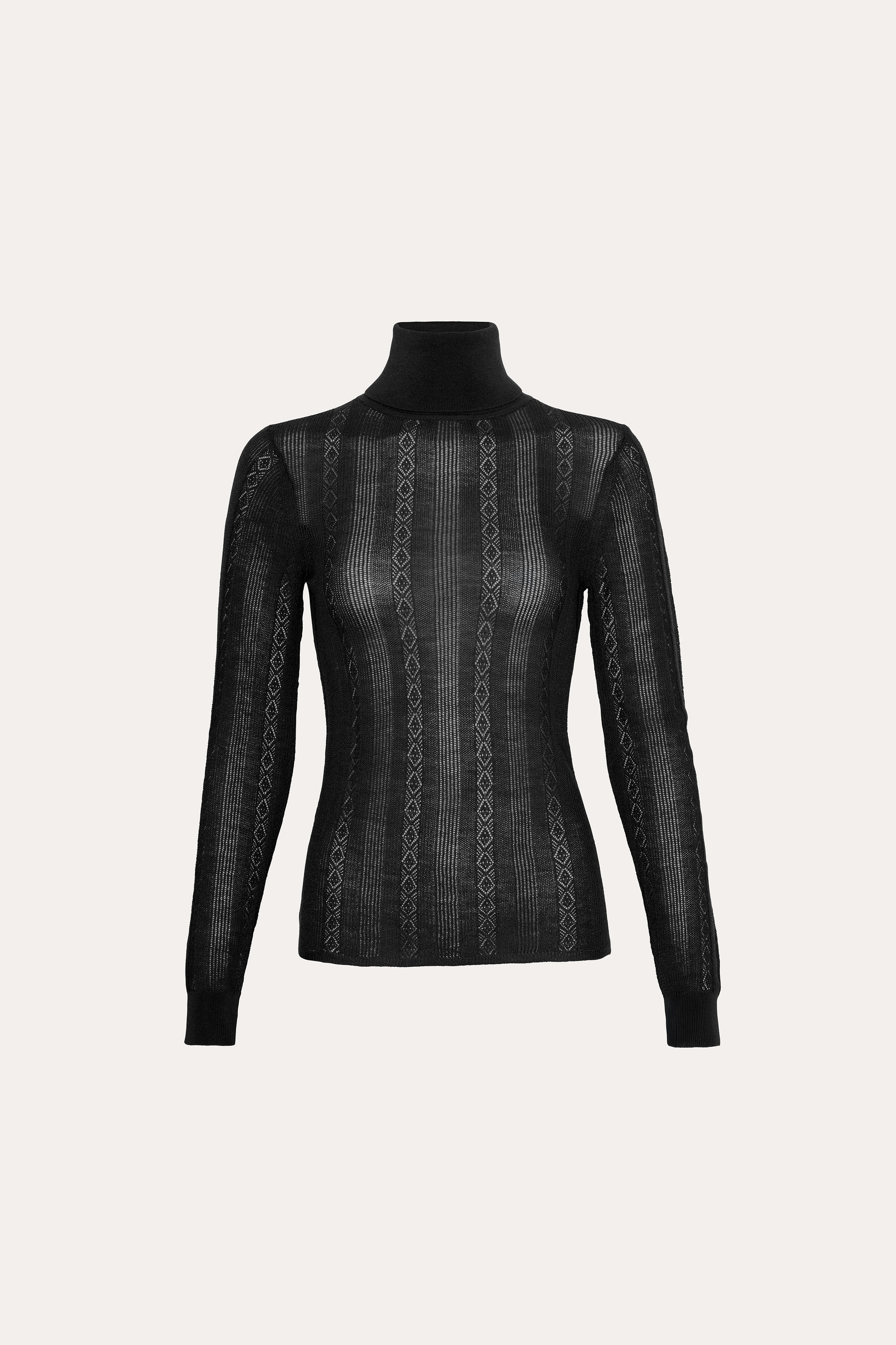 Silk Pointelle Turtleneck Sweater | Elie Tahari BLACK