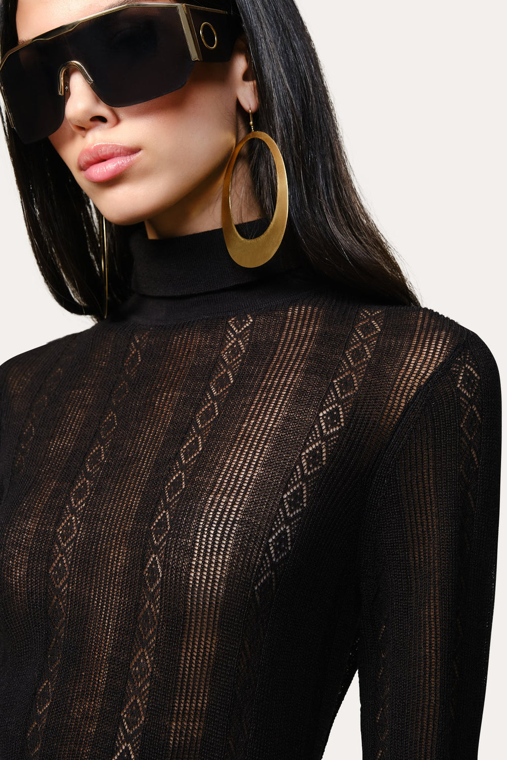 Silk Pointelle Turtleneck Sweater | Elie Tahari BLACK