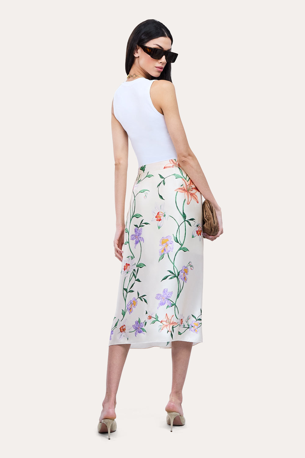 Frances Floral Silk Midi Skirt | Elie Tahari PETALE D'ORO