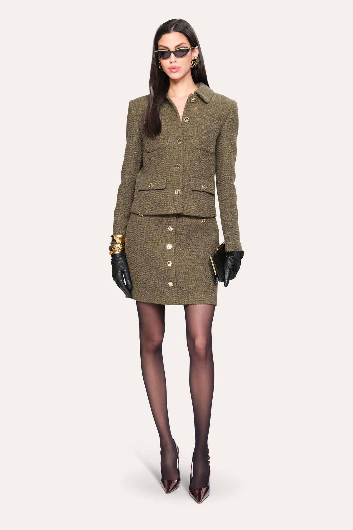 Ella Tweed Jacket | Elie Tahari OLIVE