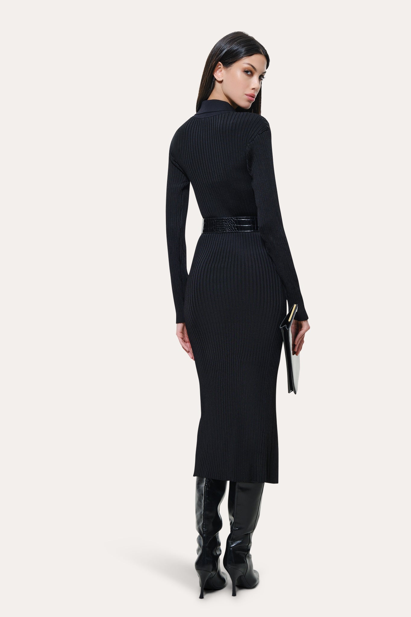 Roxanne Ribbed Duster Dress | Elie Tahari BLACK