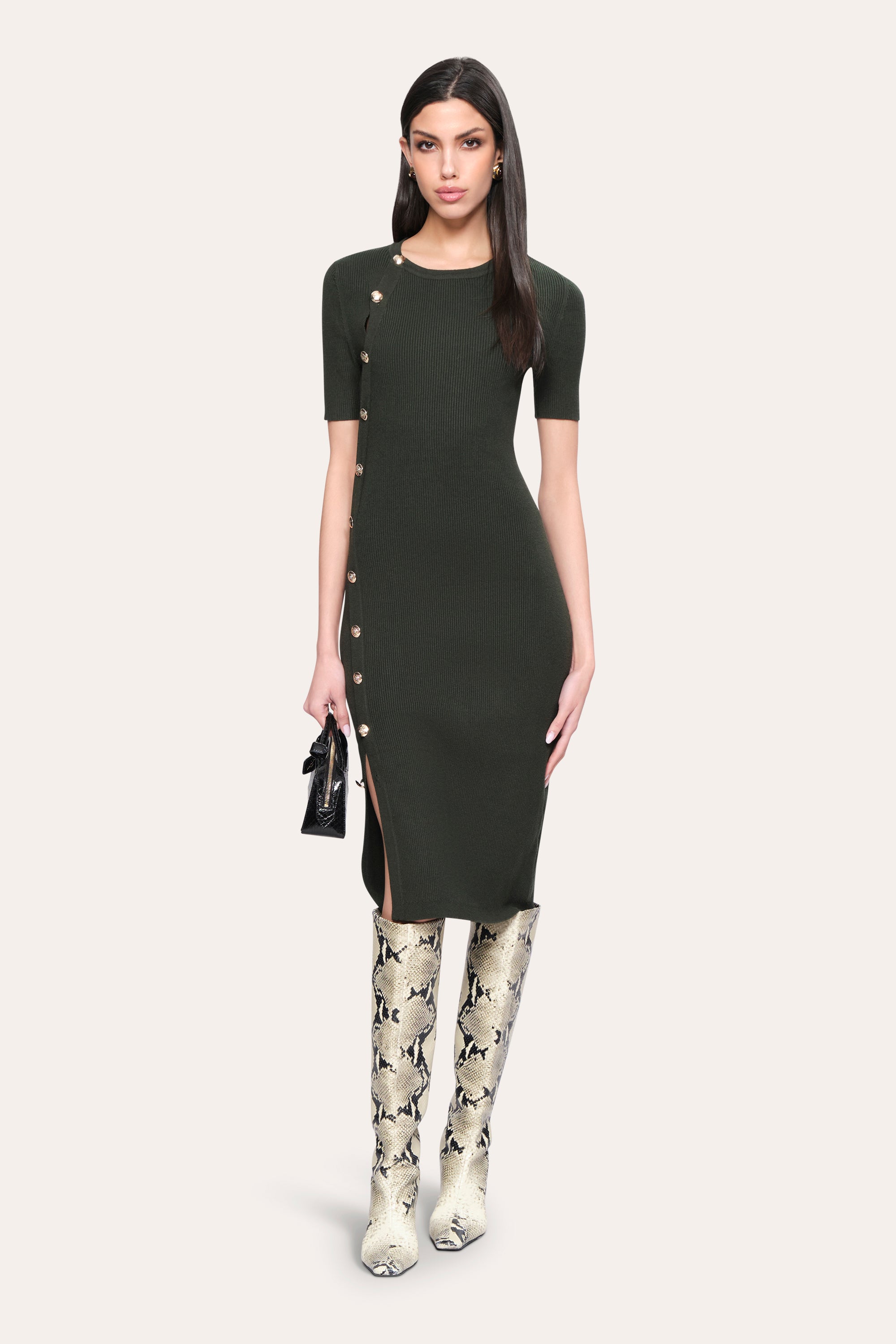 Bella Ribbed Dress | Elie Tahari DARK WILLOW