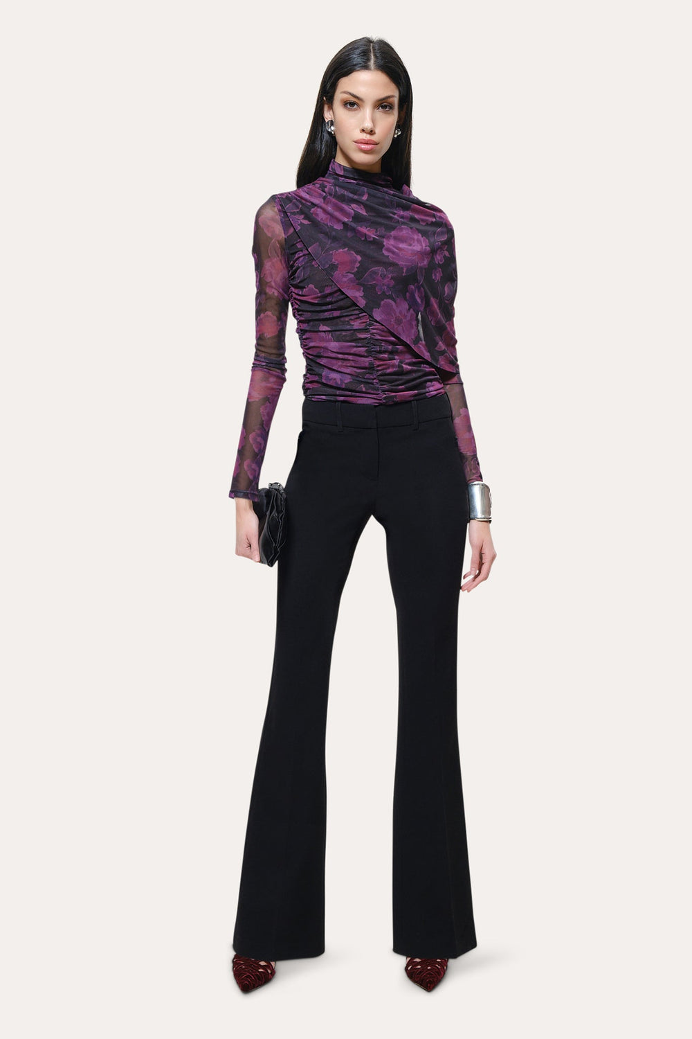 Georgia Ruched Mesh Top | Elie Tahari WILD ROSE