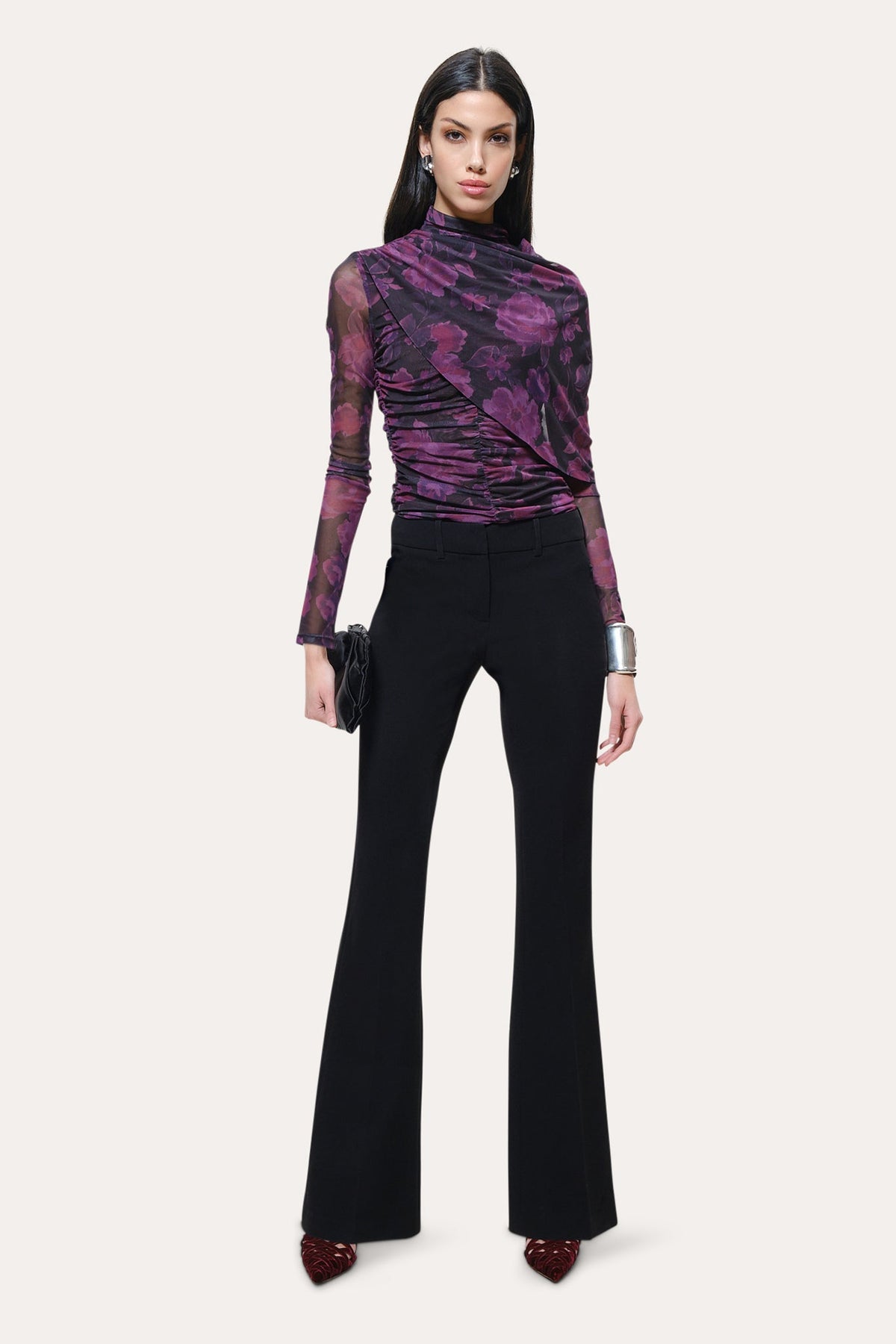 Georgia Ruched Mesh Top | Elie Tahari WILD ROSE