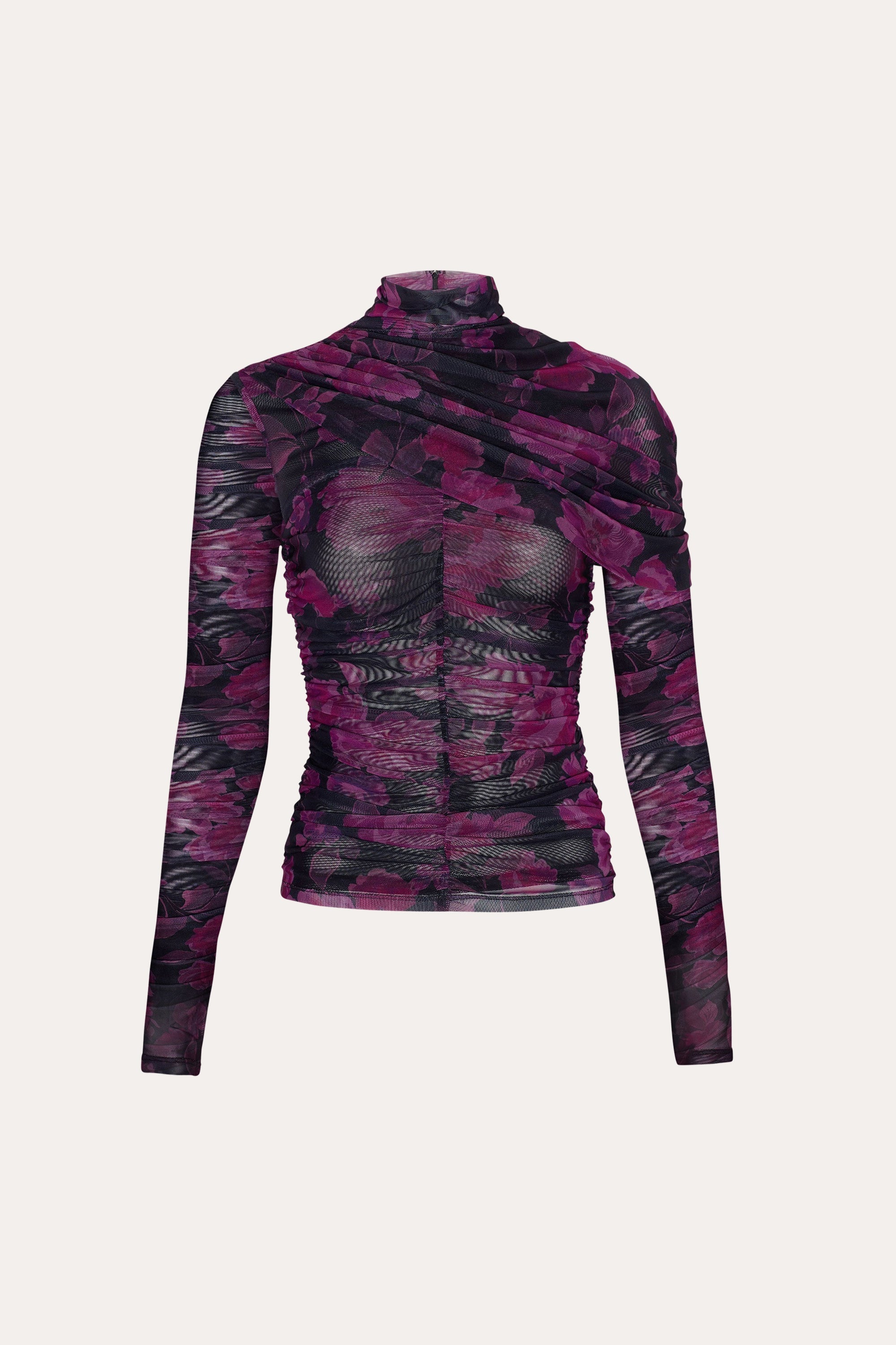Georgia Ruched Mesh Top | Elie Tahari WILD ROSE