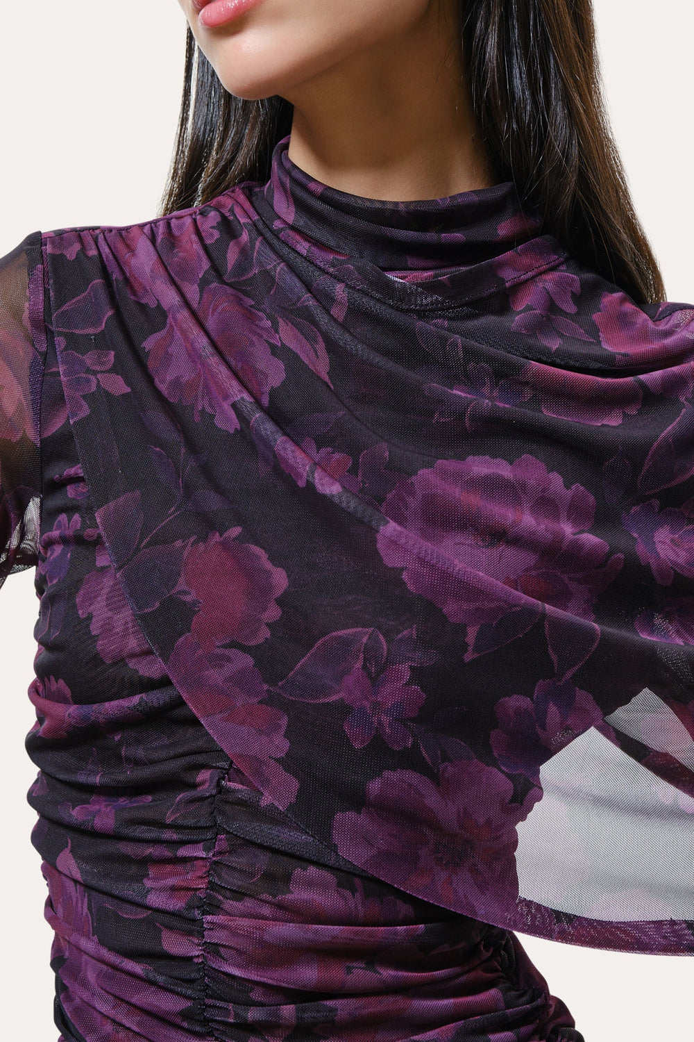 Georgia Ruched Mesh Top | Elie Tahari WILD ROSE