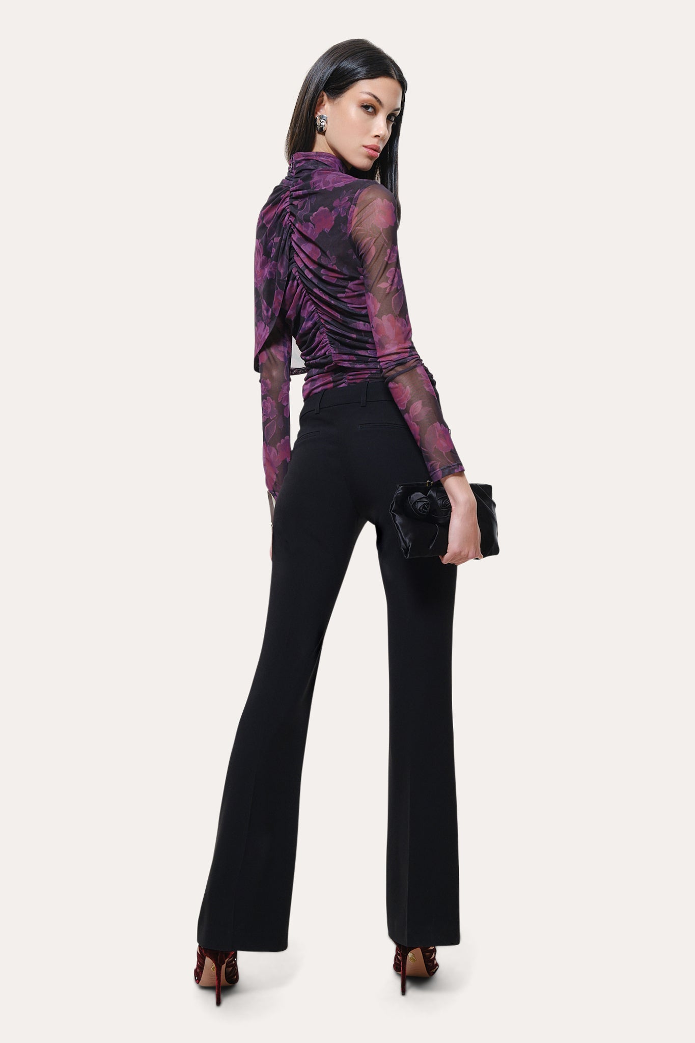 Georgia Ruched Mesh Top | Elie Tahari WILD ROSE