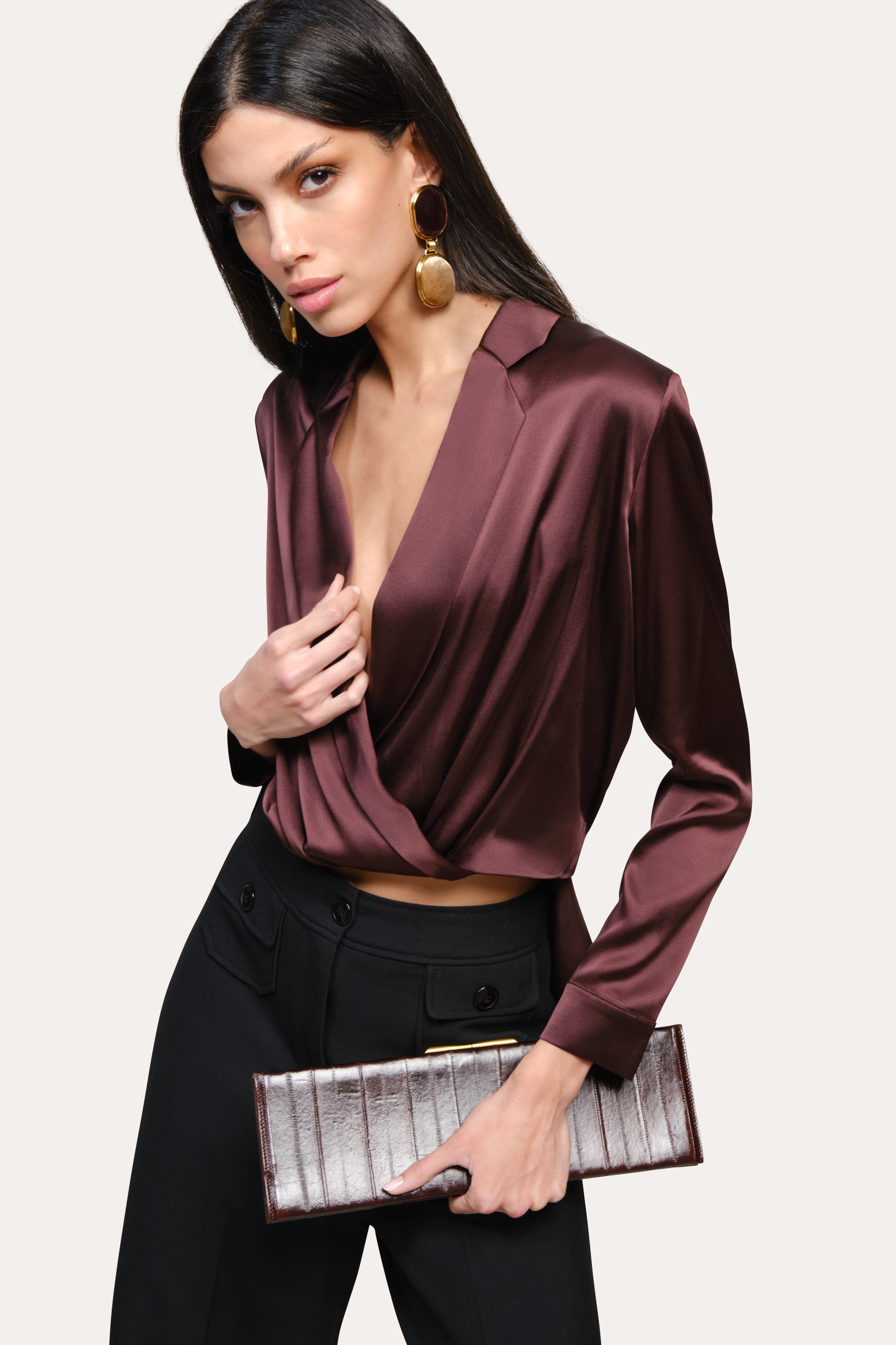 Violette Silk Satin Blouse | Elie Tahari AUBERGINE
