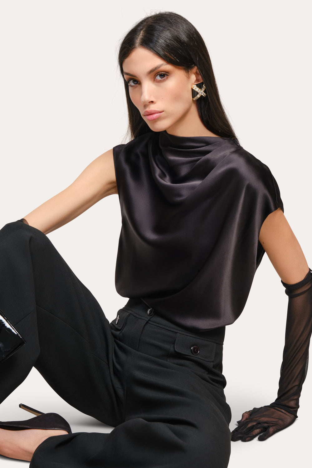 Diane Silk Draped Blouse | Elie Tahari BLACK