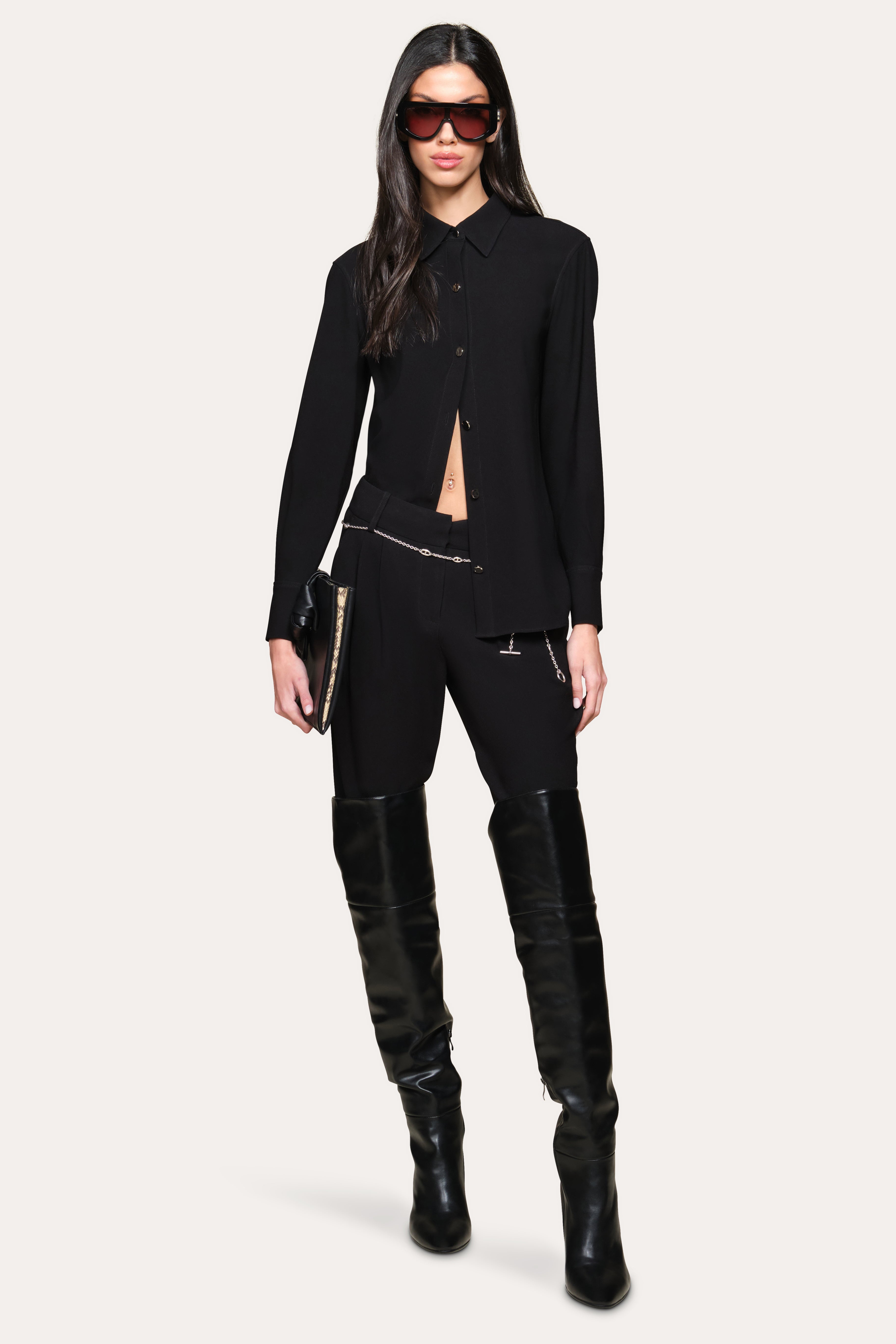 Japanese Crepe Button Down | Elie Tahari BLACK